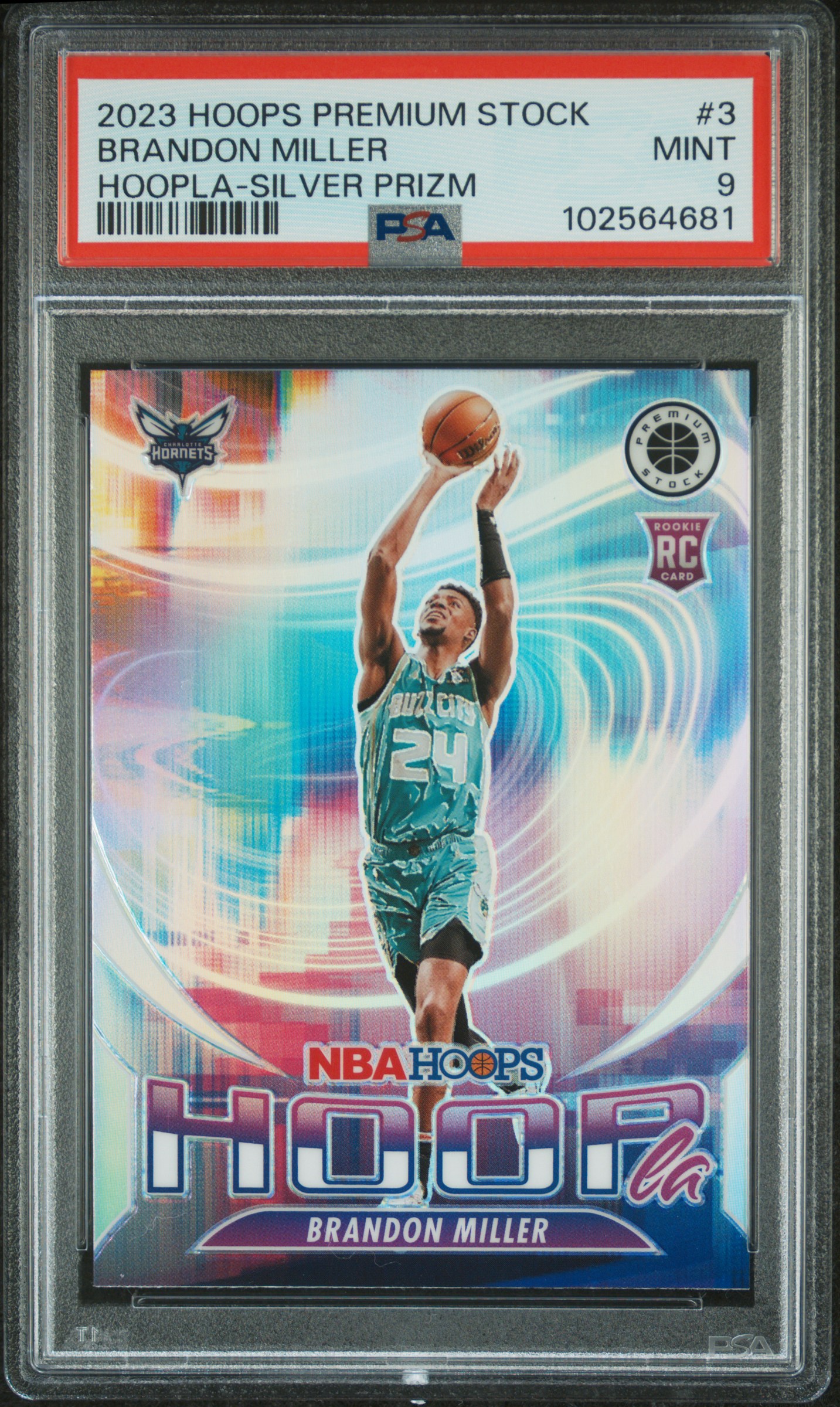 2023 Panini Hoops Premium Stock Hoopla Brandon Miller #3 (Hoopla-Silver Prizm) Mint 9 front