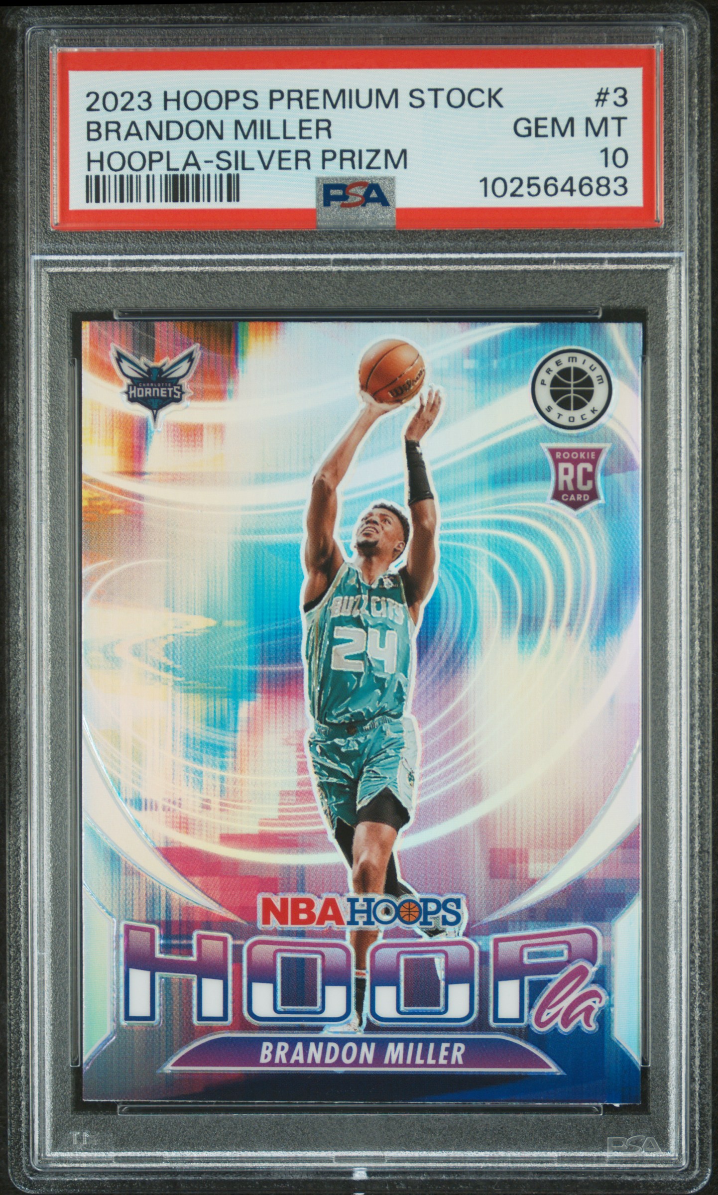 2023 Panini Hoops Premium Stock Hoopla Brandon Miller #3 (Hoopla-Silver Prizm) Gem Mt 10 front