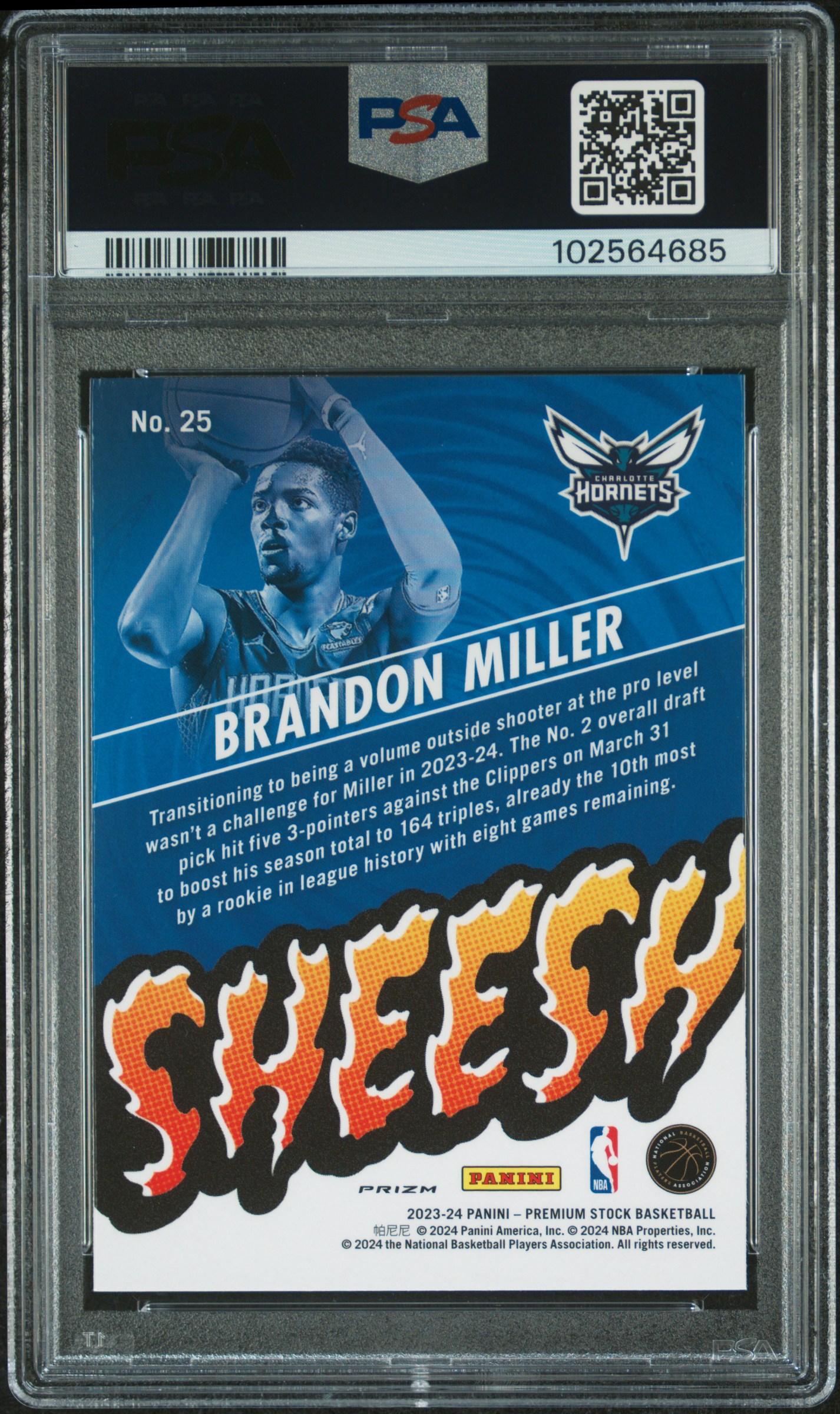 2023 Panini Hoops Premium Stock Sheesh Brandon Miller #25 (Sheesh-Silver Prizm) Gem Mt 10 back