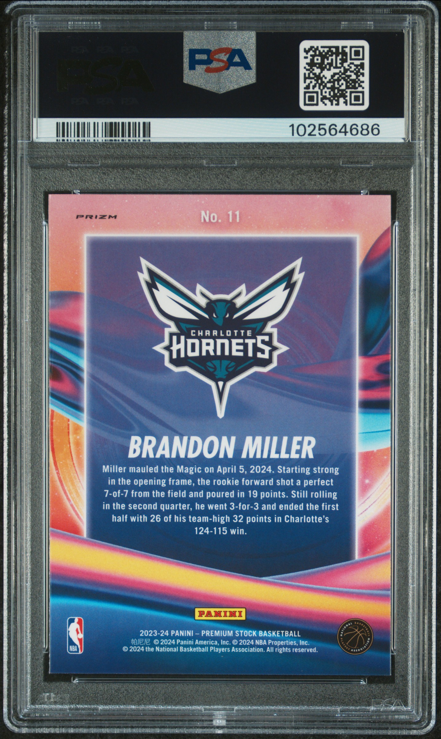 2023 Panini Hoops Premium Stock Anti Gravity Brandon Miller #11 (Anti Gravity-Silver Prizm) Gem Mt 10 back
