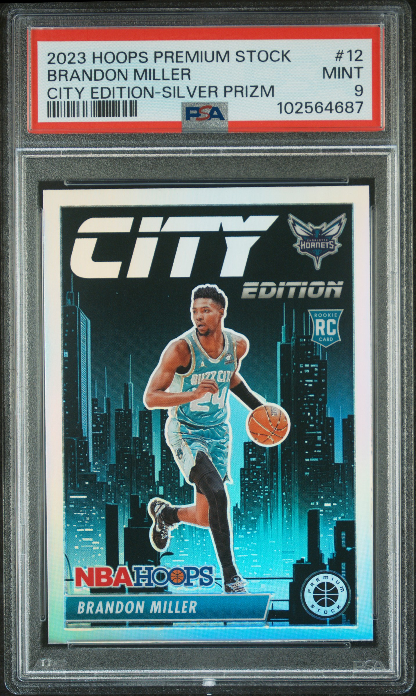 2023 Panini Hoops Premium Stock City Edition Brandon Miller #12 (City Edition-Silver Prizm) Mint 9 front