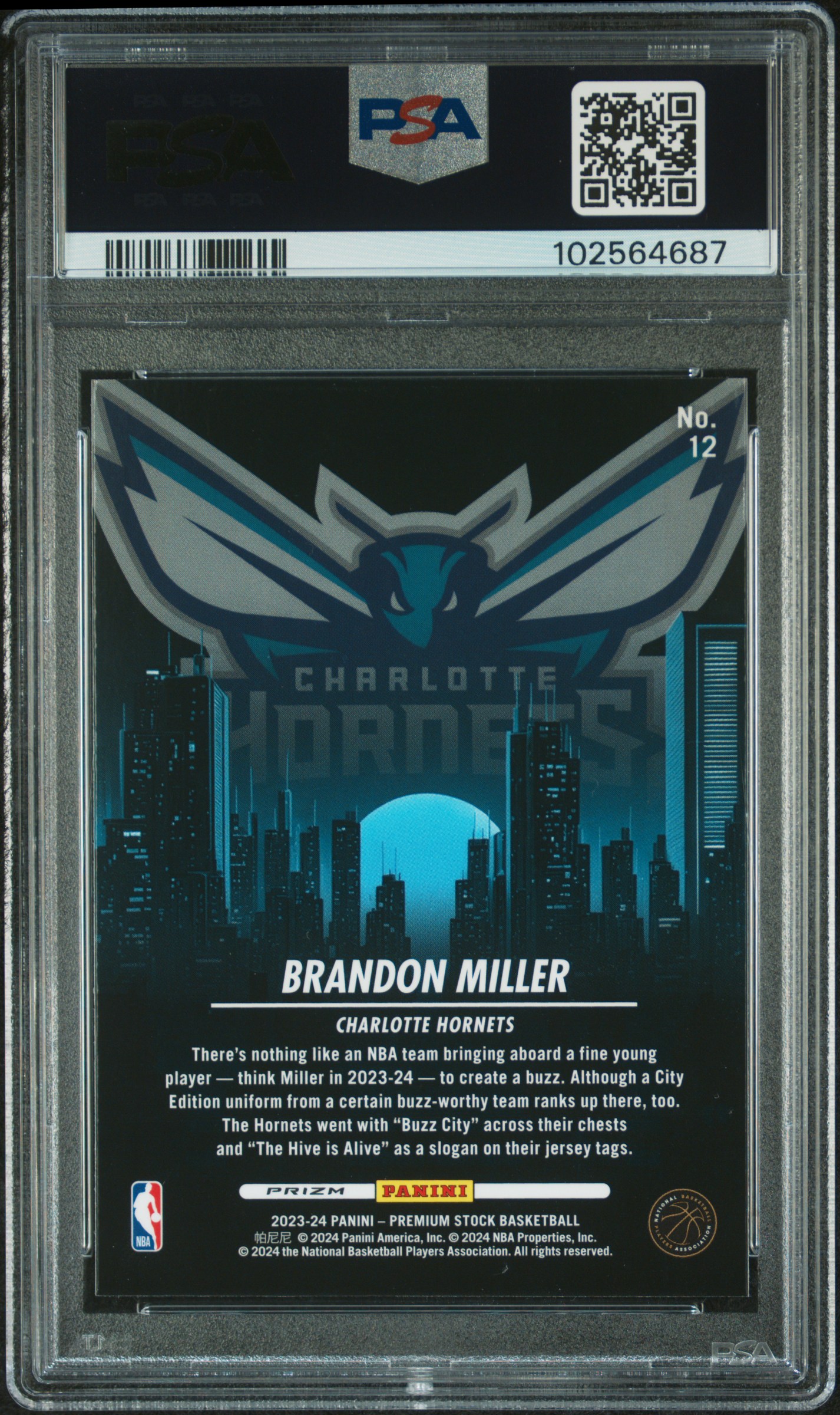 2023 Panini Hoops Premium Stock City Edition Brandon Miller #12 (City Edition-Silver Prizm) Mint 9 back