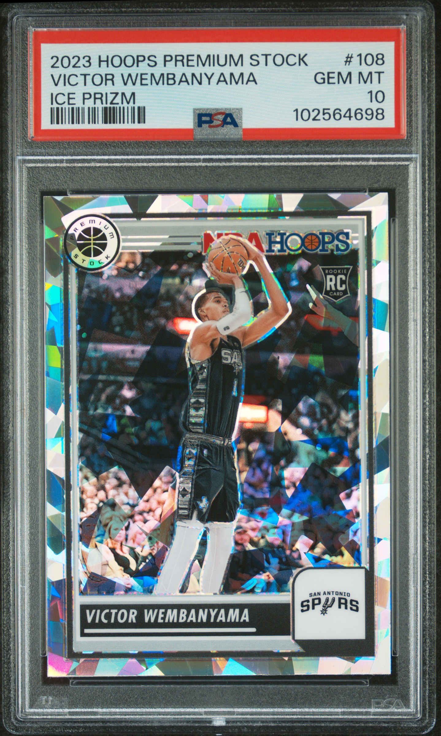 2023 Panini Hoops Premium Stock Victor Wembanyama #108 (Ice Prizm) Gem Mt 10 front