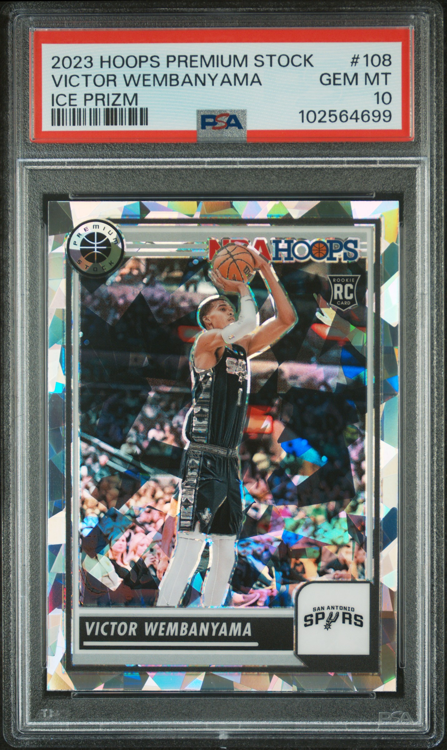 2023 Panini Hoops Premium Stock Victor Wembanyama #108 (Ice Prizm) Gem Mt 10 front