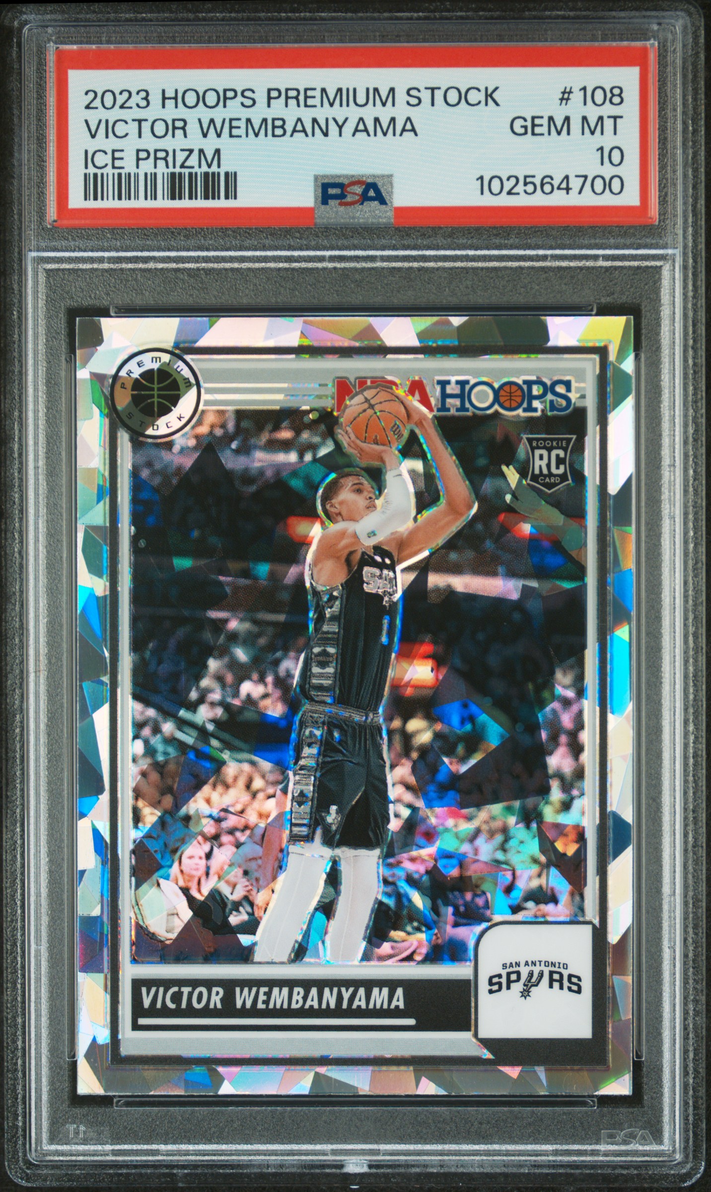 2023 Panini Hoops Premium Stock Victor Wembanyama #108 (Ice Prizm) Gem Mt 10 front