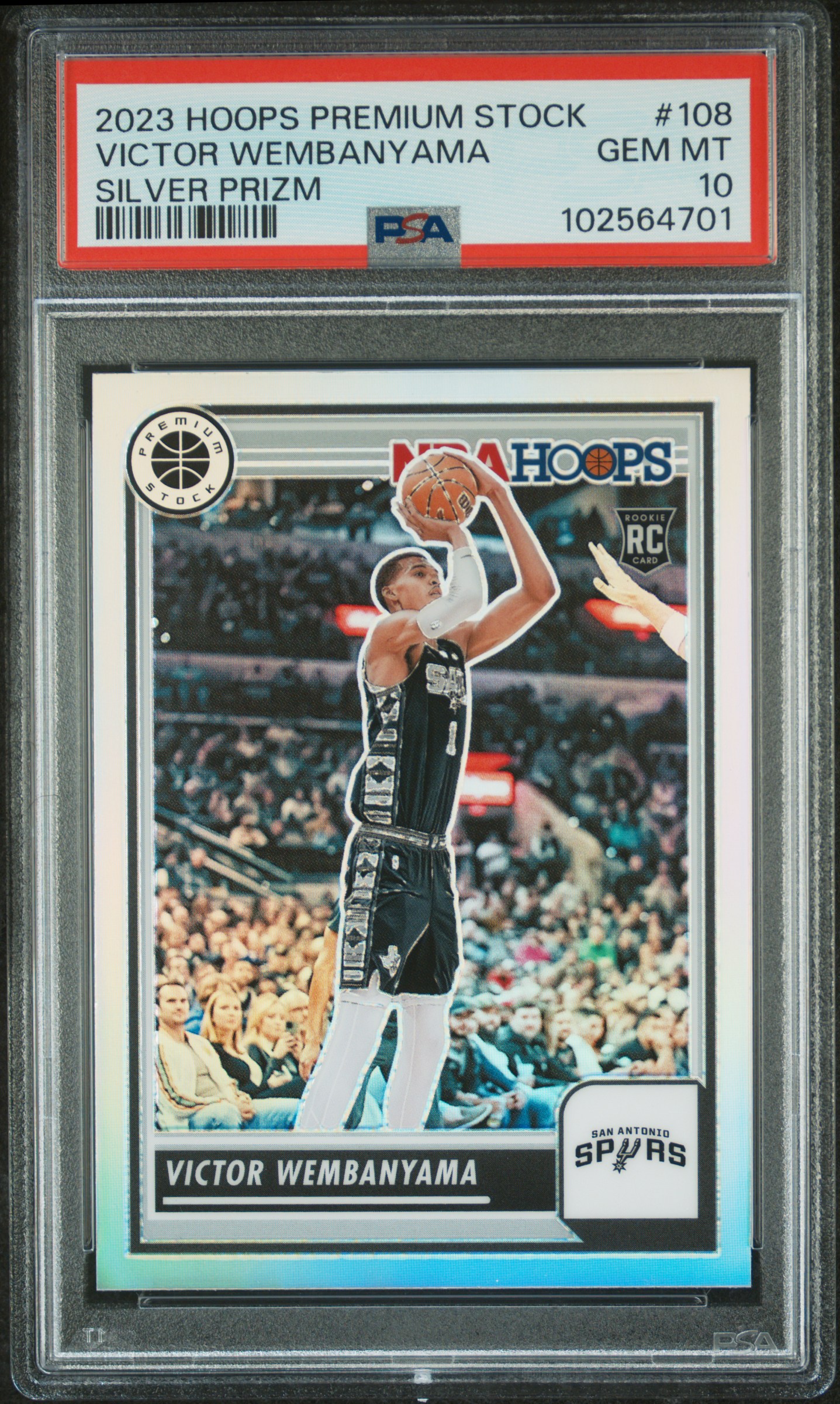 2023 Panini Hoops Premium Stock Victor Wembanyama #108 (Silver Prizm) Gem Mt 10 front