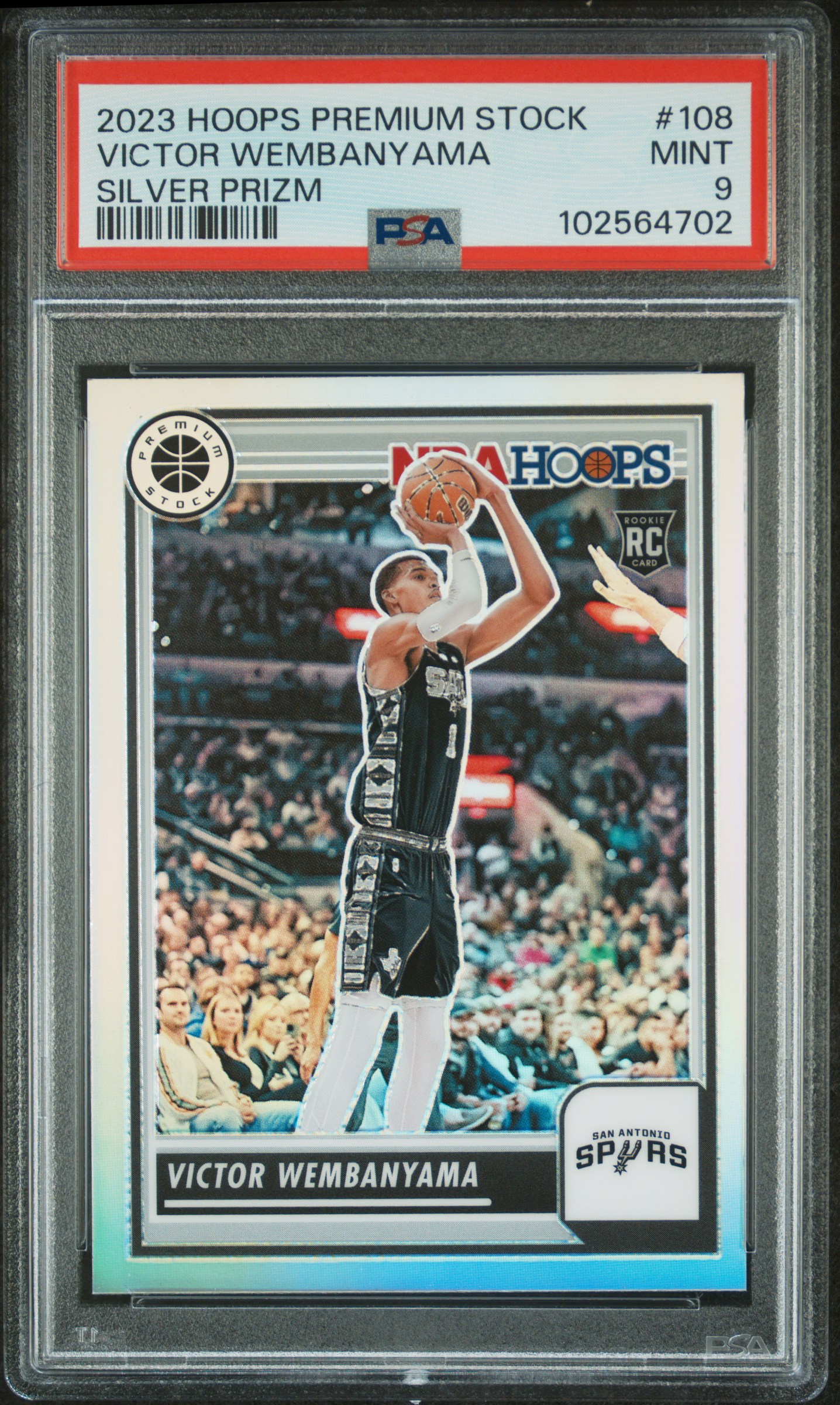 2023 Panini Hoops Premium Stock Victor Wembanyama #108 (Silver Prizm) Mint 9 front