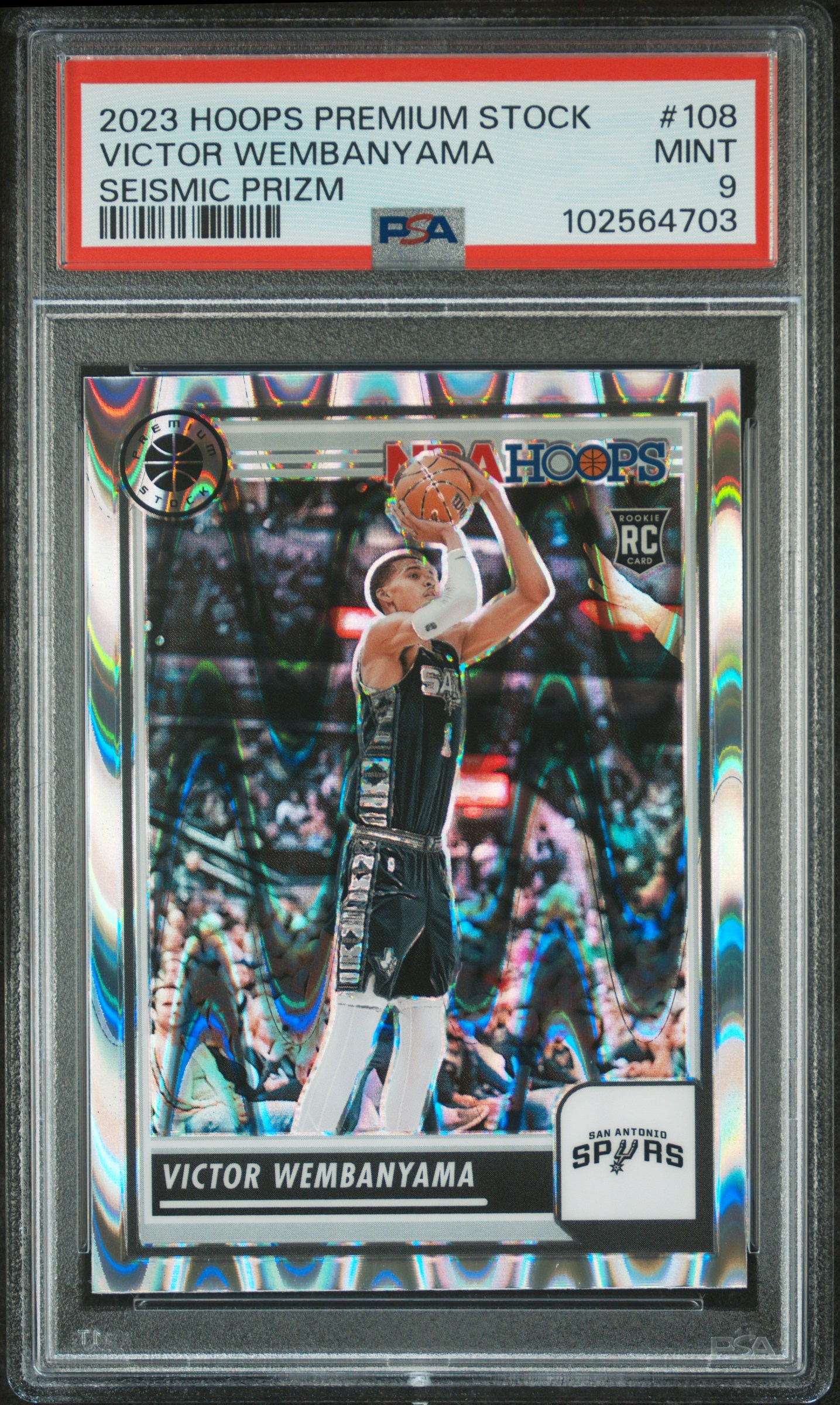 2023 Panini Hoops Premium Stock Victor Wembanyama #108 (Seismic Prizm) Mint 9 front