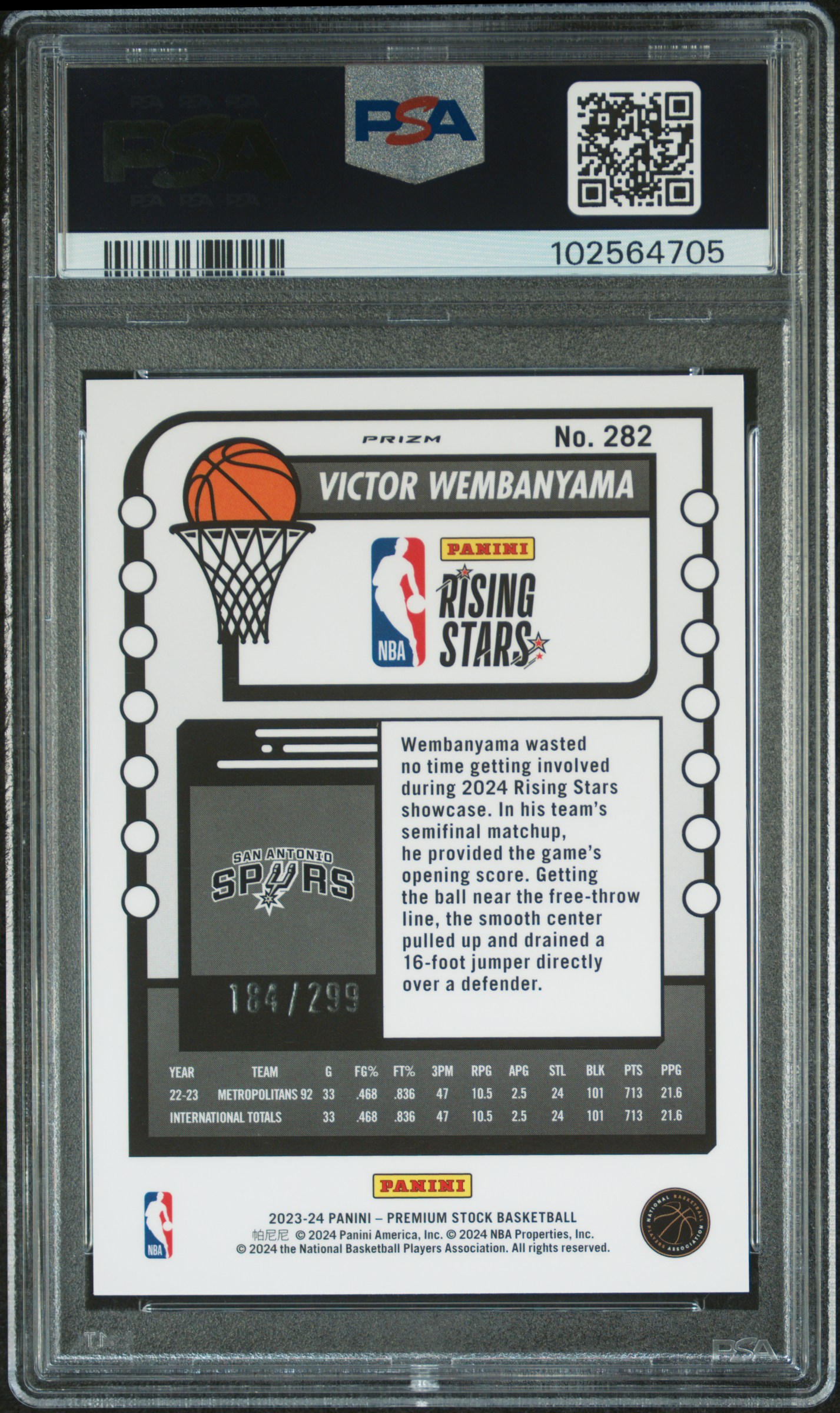 2023 Panini Hoops Premium Stock Victor Wembanyama #282 (Orange Prizm) Mint 9 back