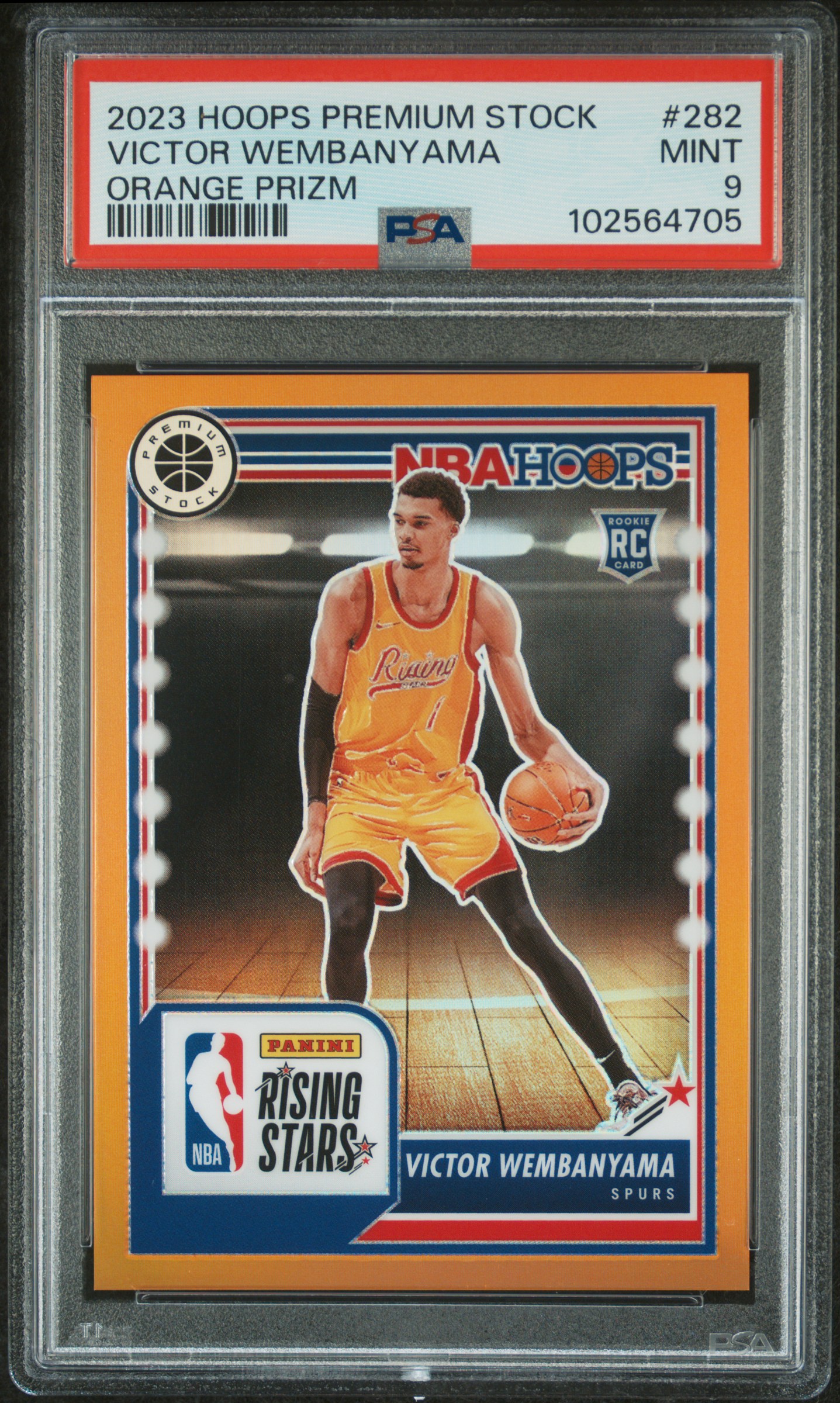 2023 Panini Hoops Premium Stock Victor Wembanyama #282 (Orange Prizm) Mint 9 front