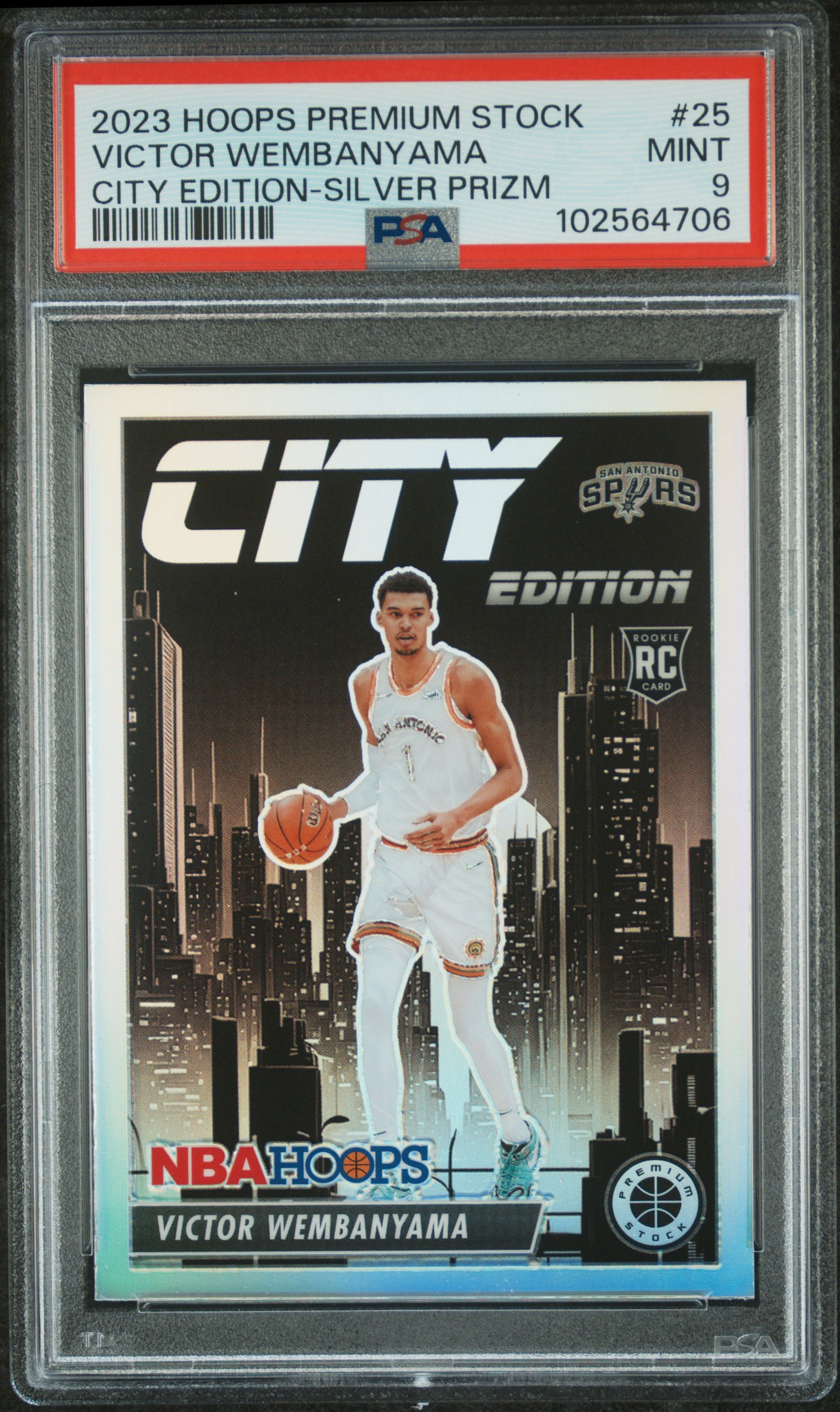2023 Panini Hoops Premium Stock City Edition Victor Wembanyama #25 (City Edition-Silver Prizm) Mint 9 front