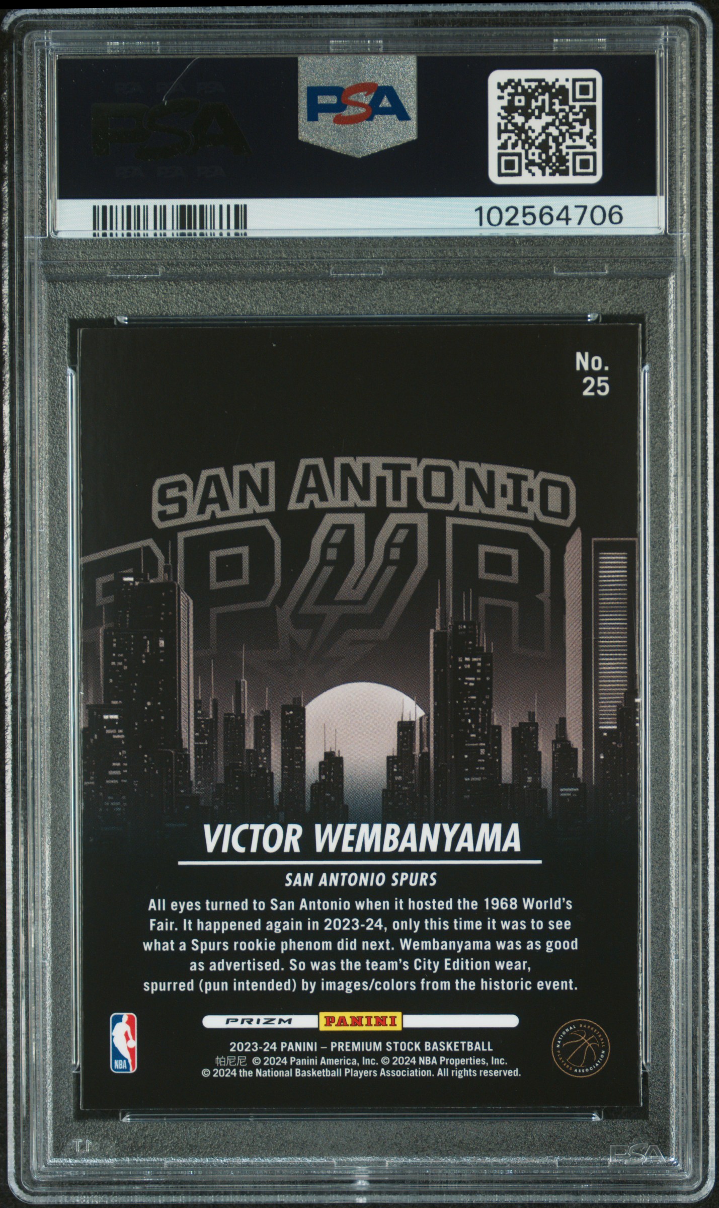 2023 Panini Hoops Premium Stock City Edition Victor Wembanyama #25 (City Edition-Silver Prizm) Mint 9 back