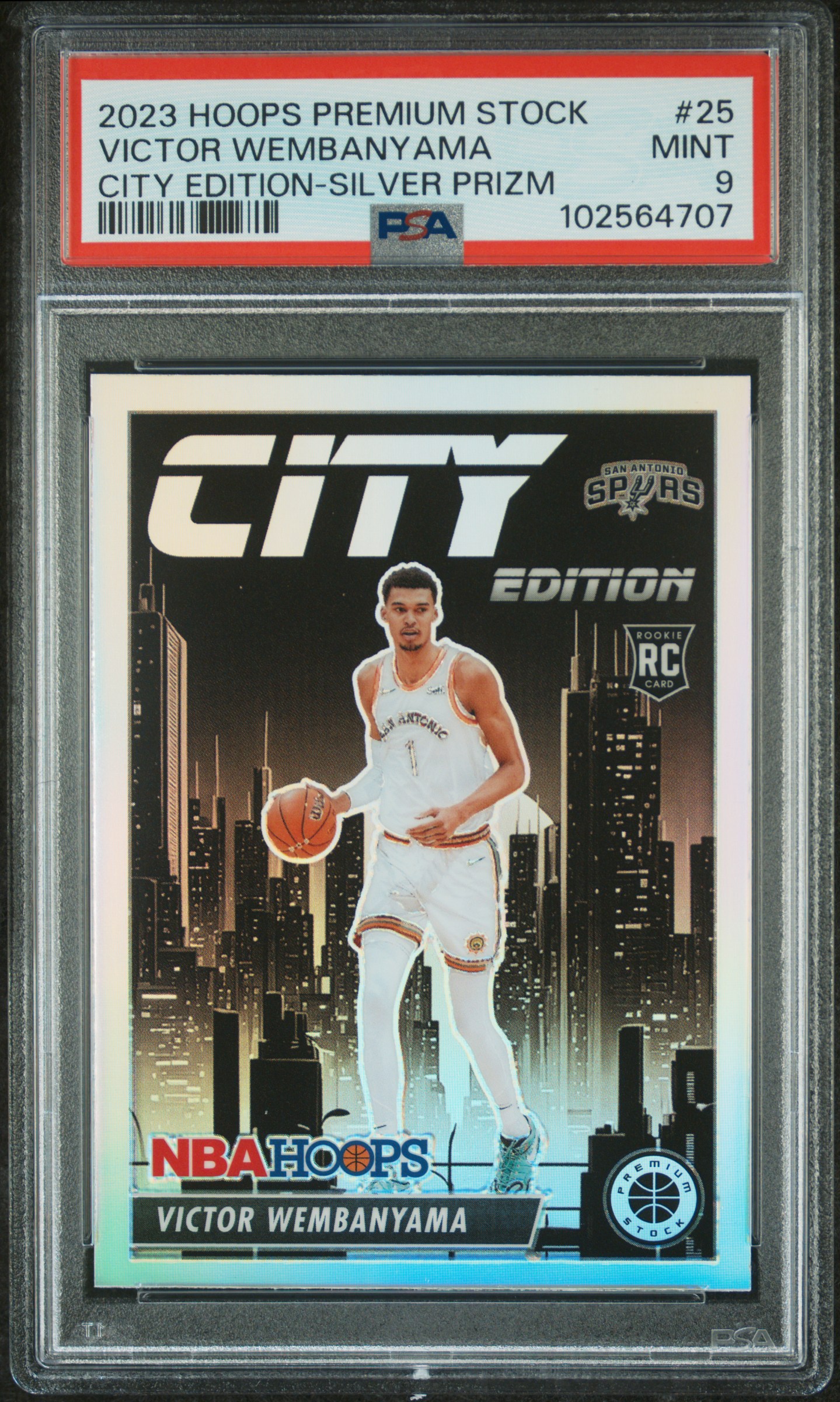 2023 Panini Hoops Premium Stock City Edition Victor Wembanyama #25 (City Edition-Silver Prizm) Mint 9 front