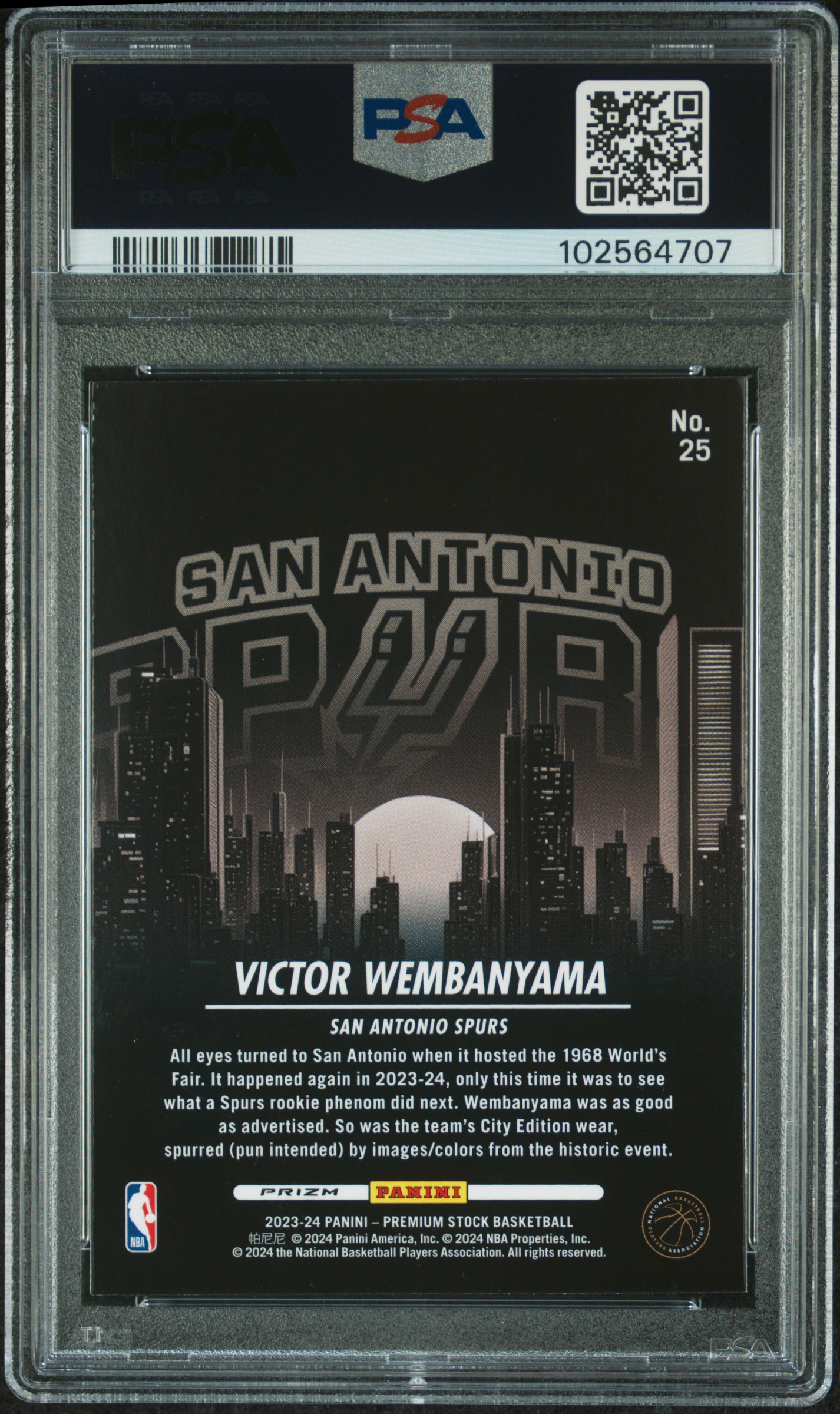 2023 Panini Hoops Premium Stock City Edition Victor Wembanyama #25 (City Edition-Silver Prizm) Mint 9 back