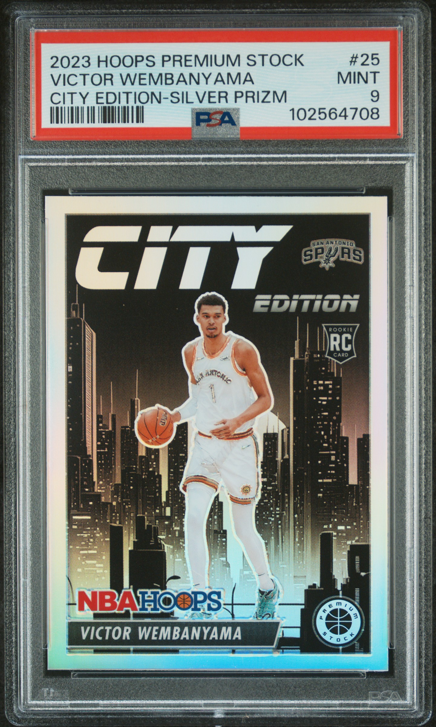 2023 Panini Hoops Premium Stock City Edition Victor Wembanyama #25 (City Edition-Silver Prizm) Mint 9 front