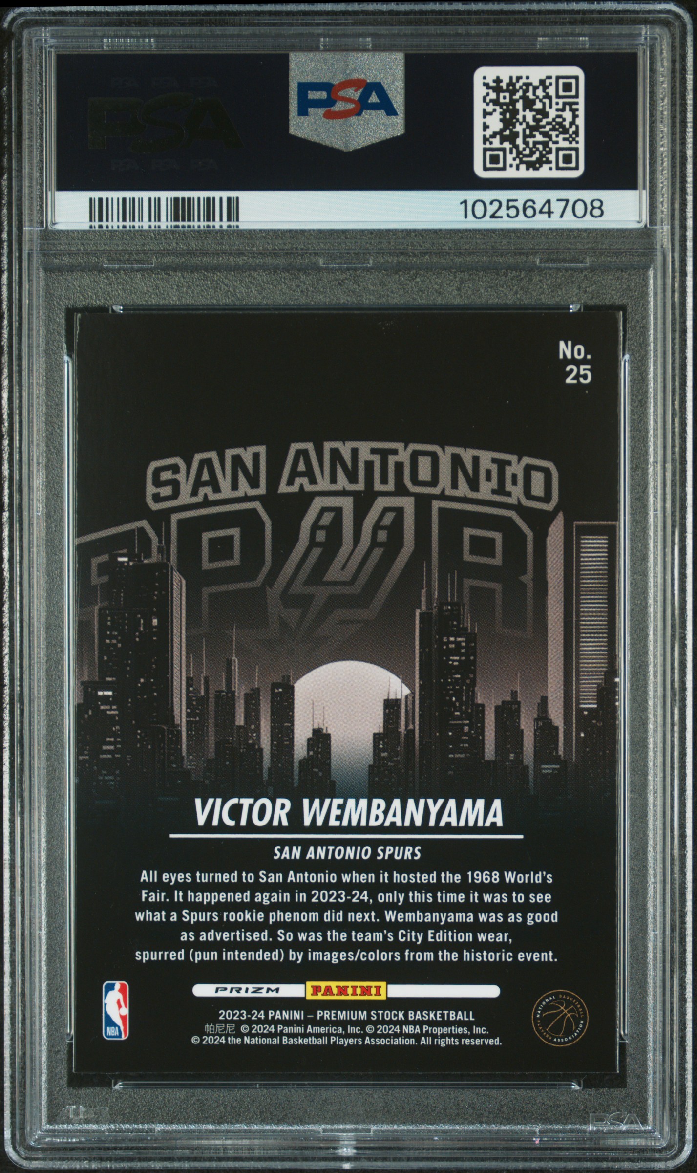 2023 Panini Hoops Premium Stock City Edition Victor Wembanyama #25 (City Edition-Silver Prizm) Mint 9 back