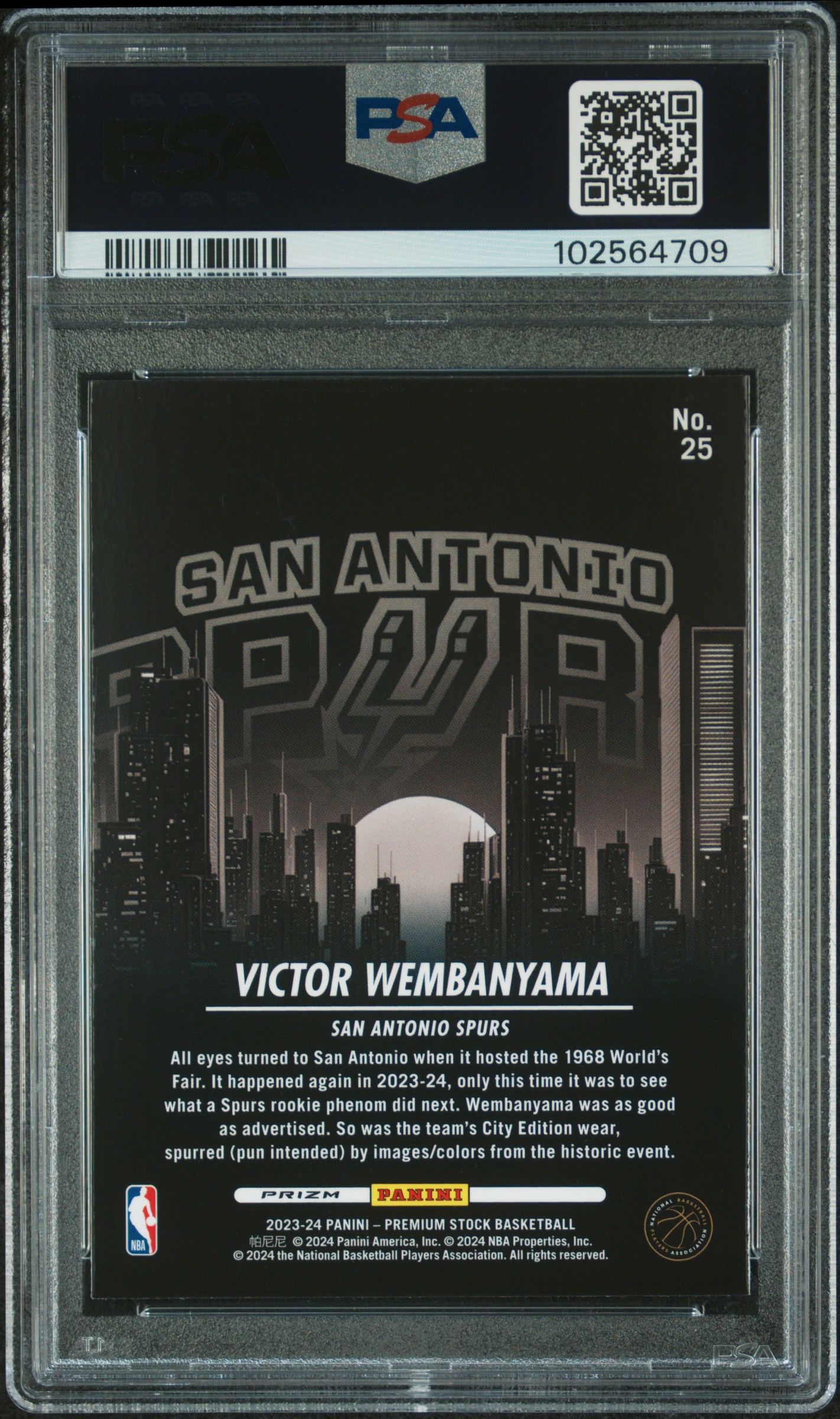 2023 Panini Hoops Premium Stock City Edition Victor Wembanyama #25 (City Edition-Silver Prizm) Gem Mt 10 back