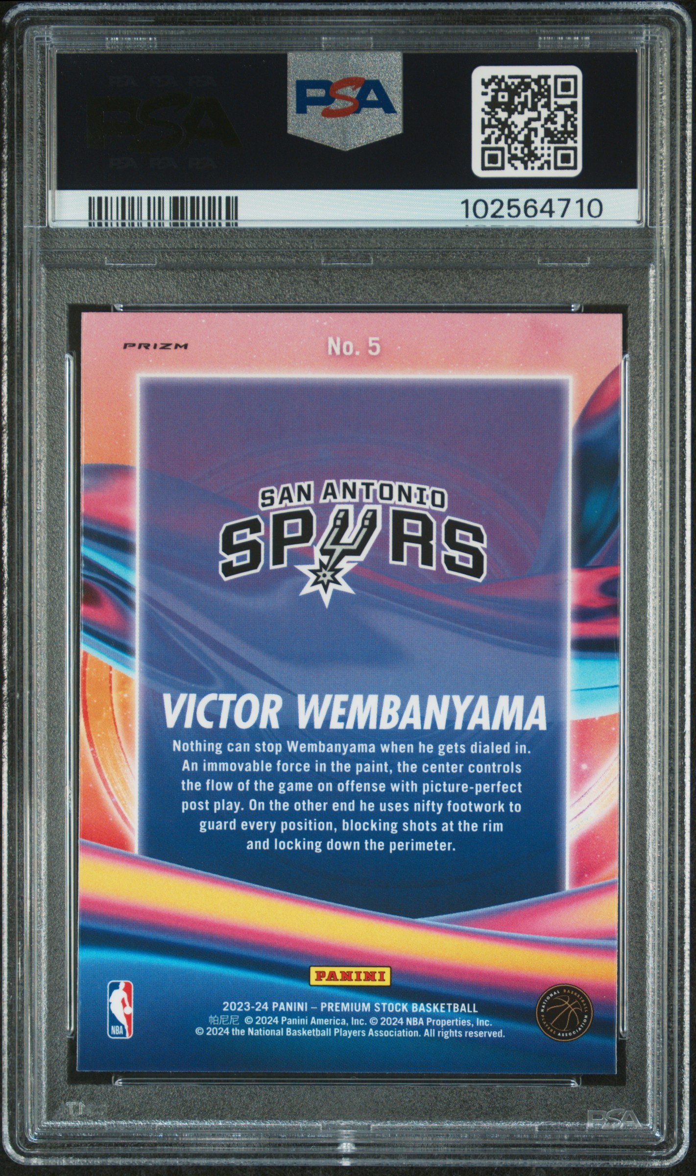2023 Panini Hoops Premium Stock Anti Gravity Victor Wembanyama #5 (Anti Gravity-Silver Prizm) Gem Mt 10 back