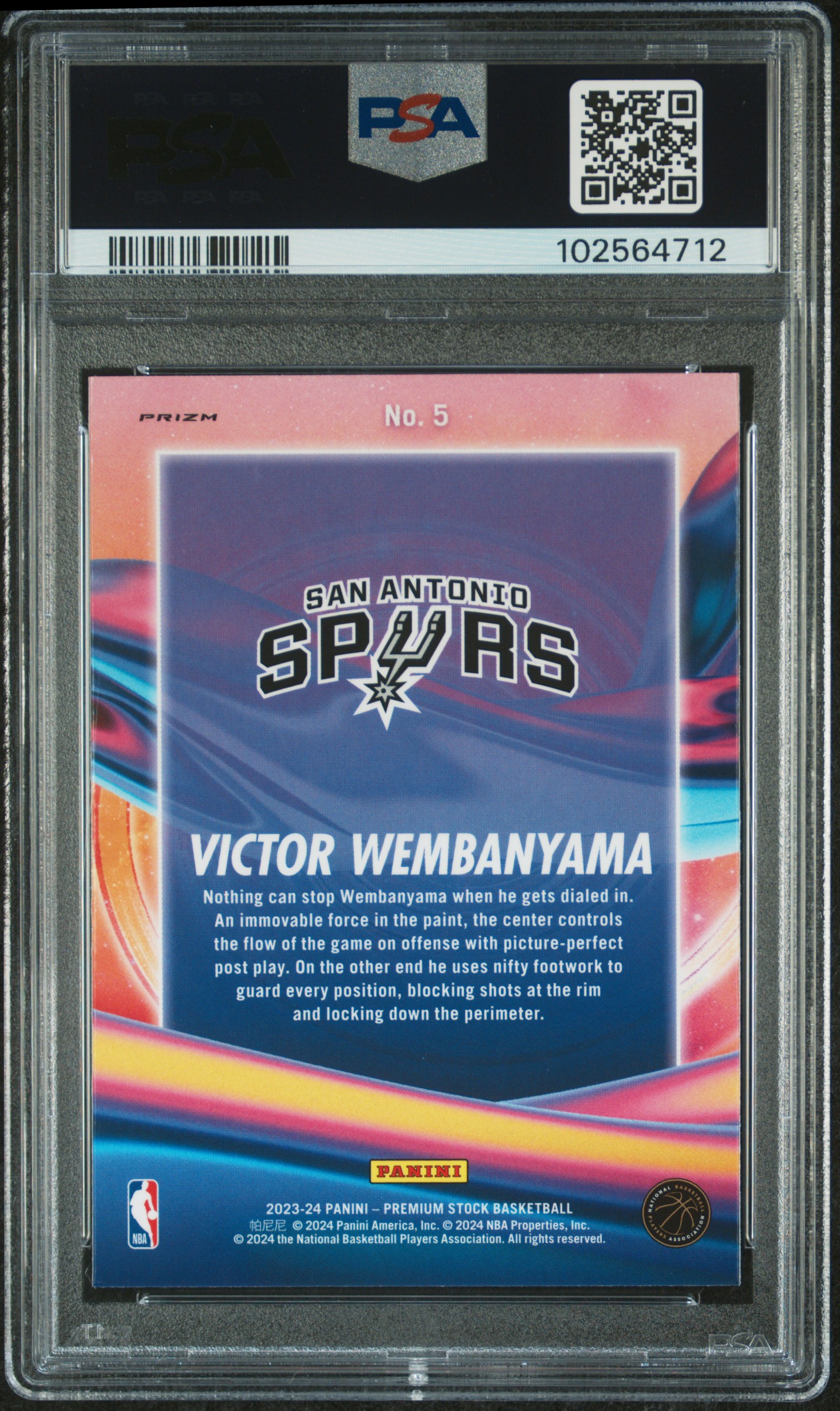 2023 Panini Hoops Premium Stock Anti Gravity Victor Wembanyama #5 (Anti Gravity-Silver Prizm) Gem Mt 10 back