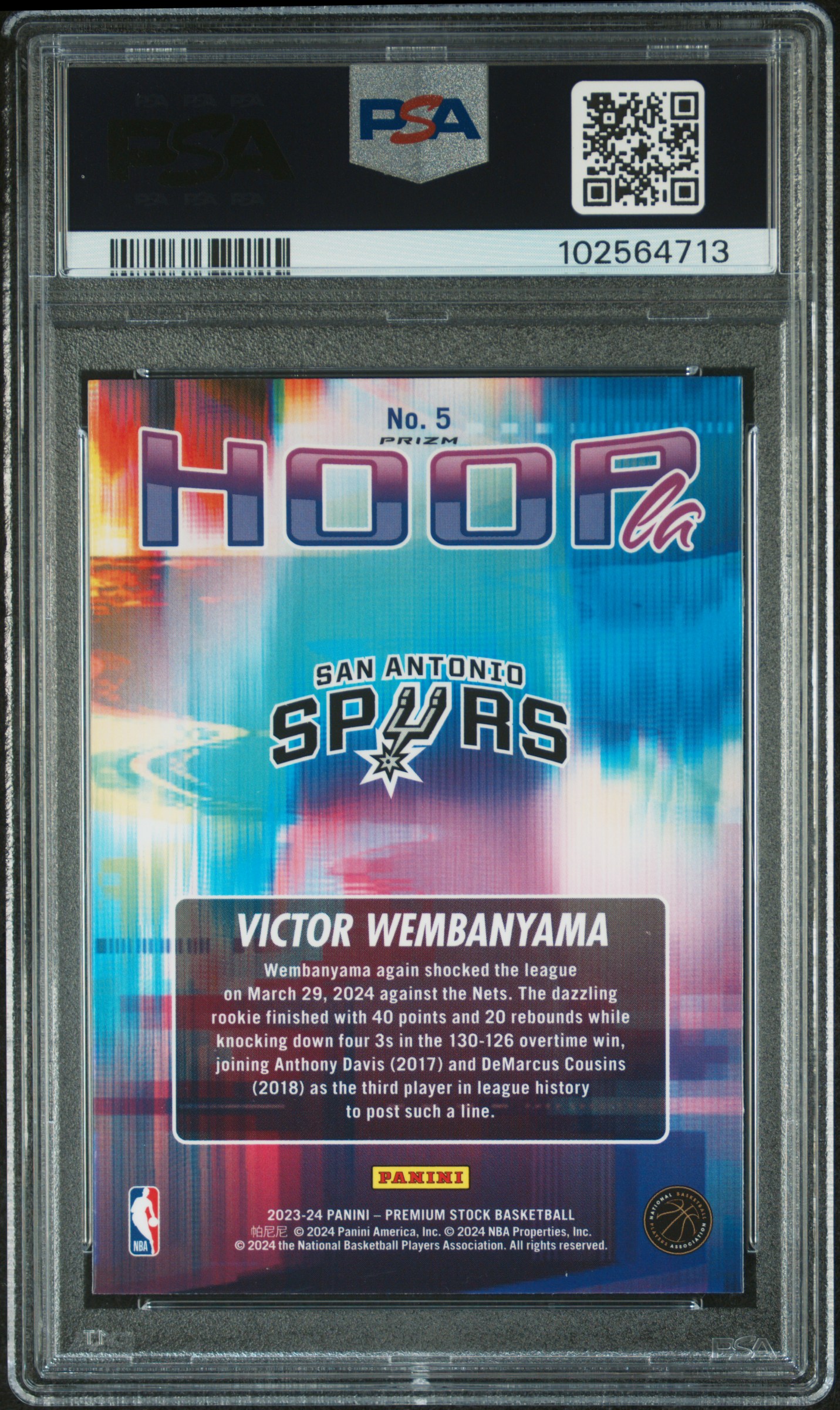 2023 Panini Hoops Premium Stock Hoopla Victor Wembanyama #5 (Hoopla-Silver Prizm) Gem Mt 10 back