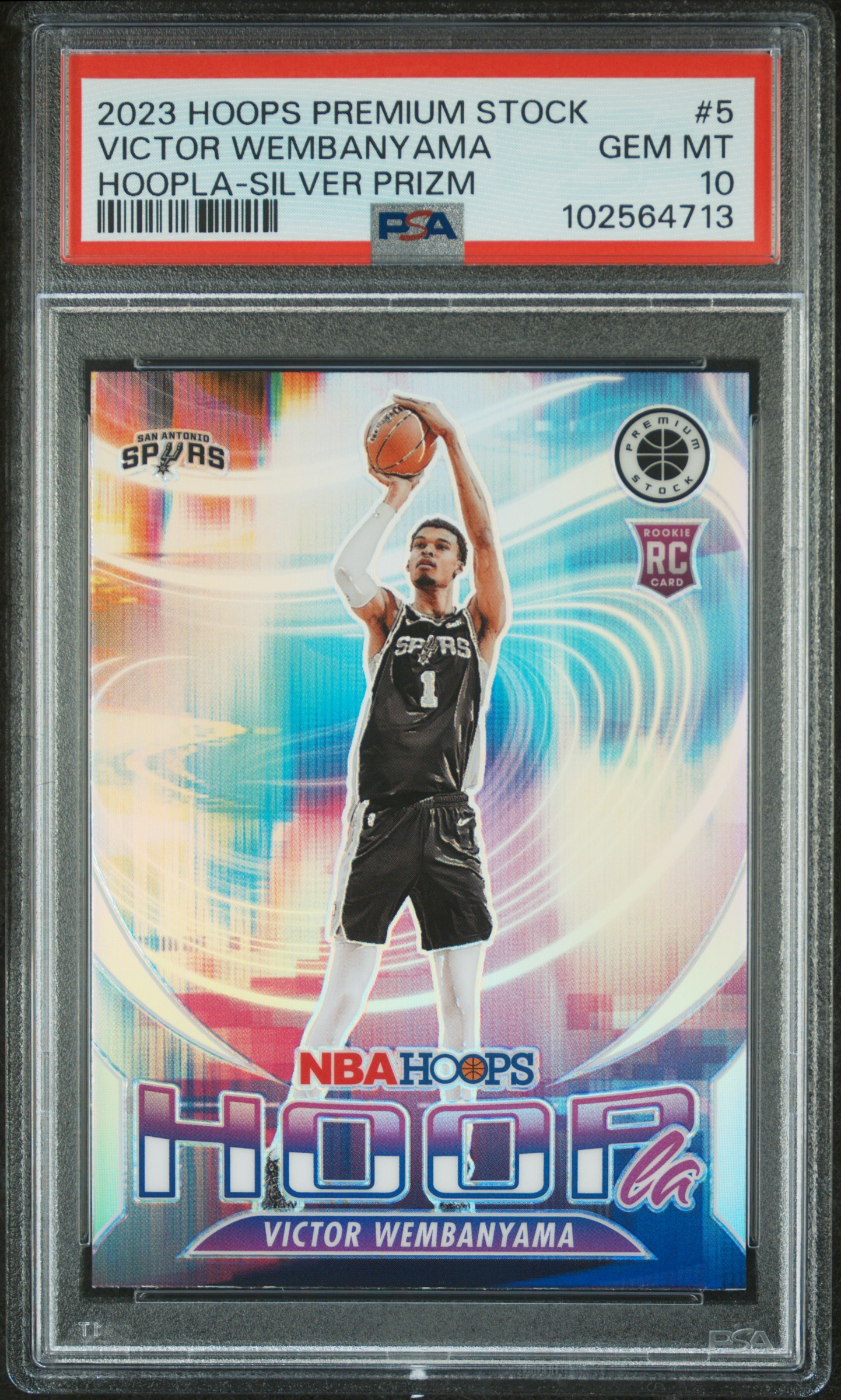 2023 Panini Hoops Premium Stock Hoopla Victor Wembanyama #5 (Hoopla-Silver Prizm) Gem Mt 10 front