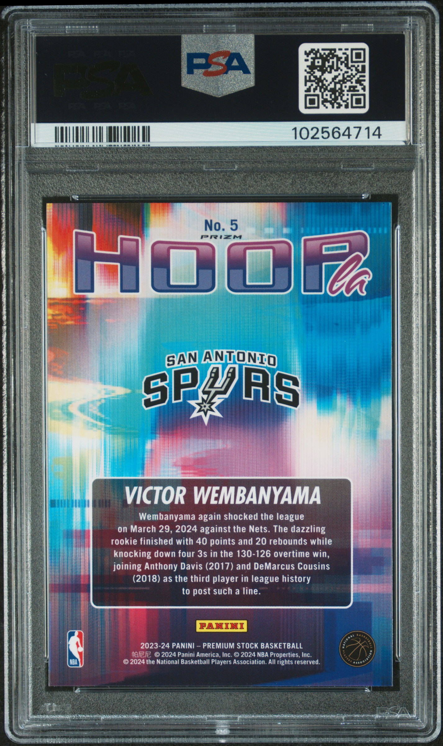 2023 Panini Hoops Premium Stock Hoopla Victor Wembanyama #5 (Hoopla-Silver Prizm) Gem Mt 10 back
