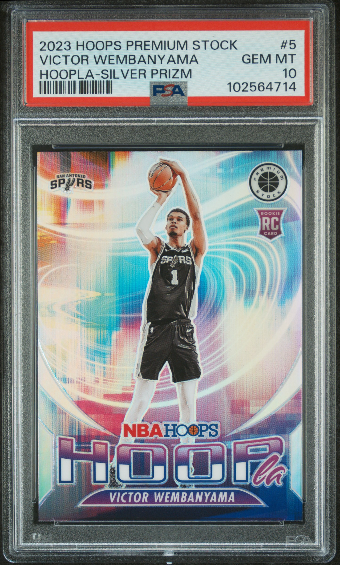 2023 Panini Hoops Premium Stock Hoopla Victor Wembanyama #5 (Hoopla-Silver Prizm) Gem Mt 10 front