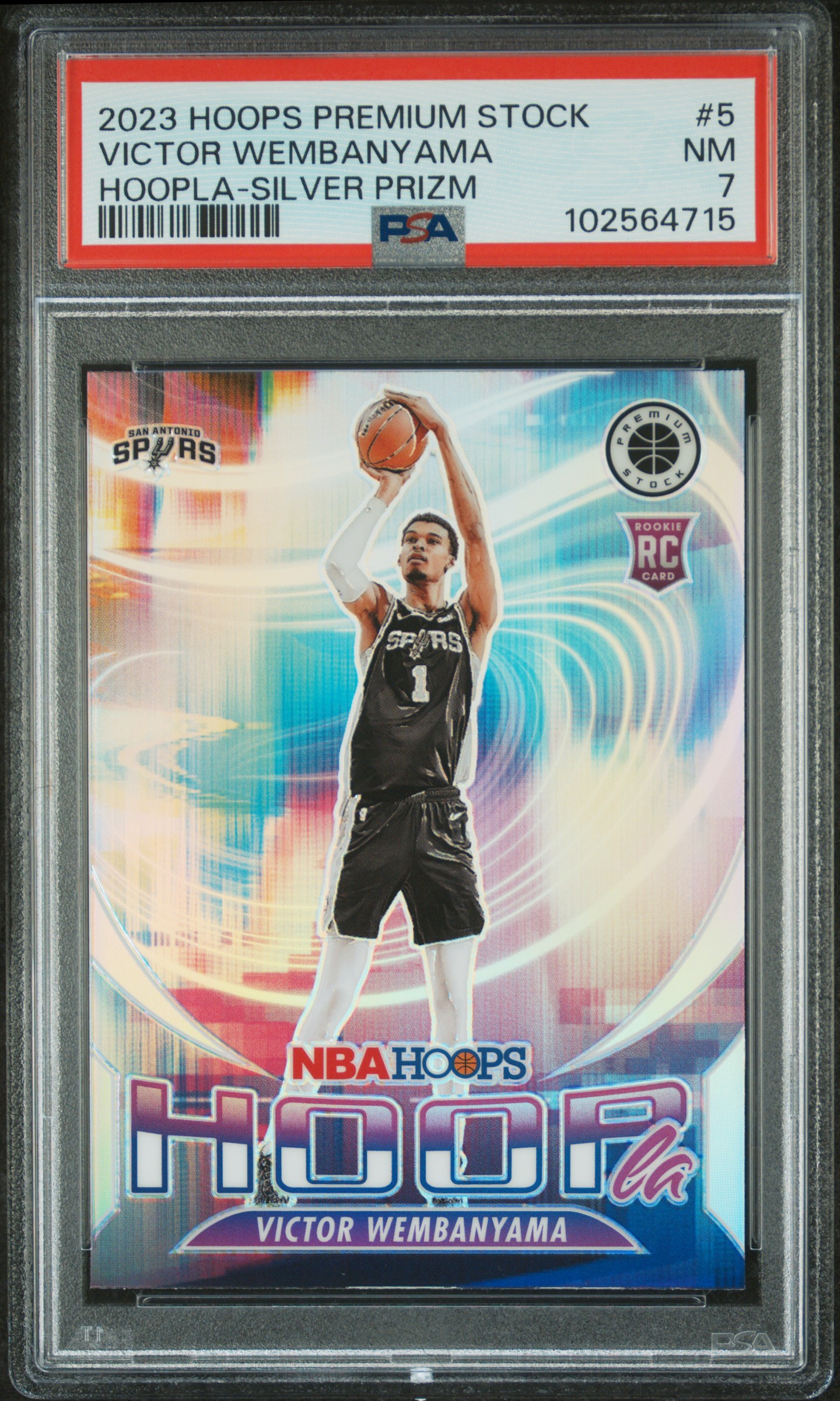 2023 Panini Hoops Premium Stock Hoopla Victor Wembanyama #5 (Hoopla-Silver Prizm) Nm 7 front