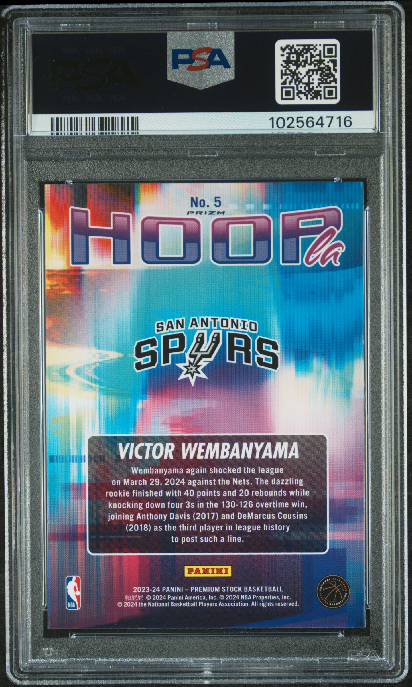 2023 Panini Hoops Premium Stock Hoopla Victor Wembanyama #5 (Hoopla-Silver Prizm) Gem Mt 10 back
