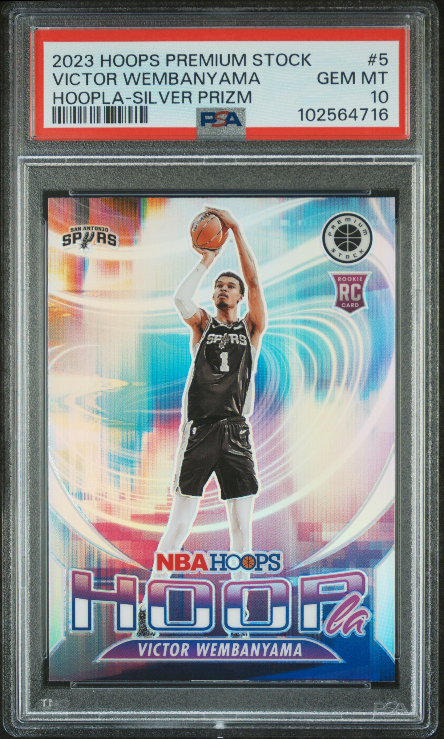 2023 Panini Hoops Premium Stock Hoopla Victor Wembanyama #5 (Hoopla-Silver Prizm) Gem Mt 10 front