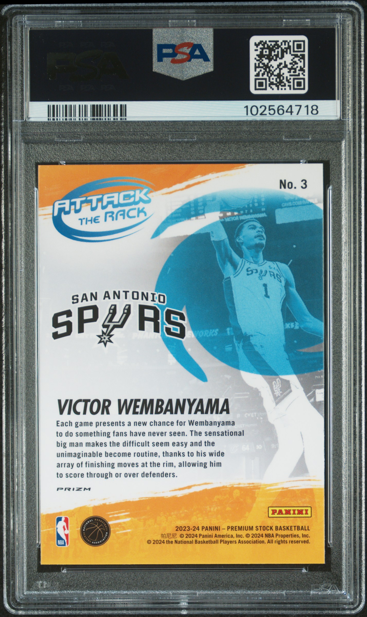 2023 Panini Hoops Premium Stock Attack The Rack Victor Wembanyama #3 (Attack The Rack-Silver Prz) Mint 9 back