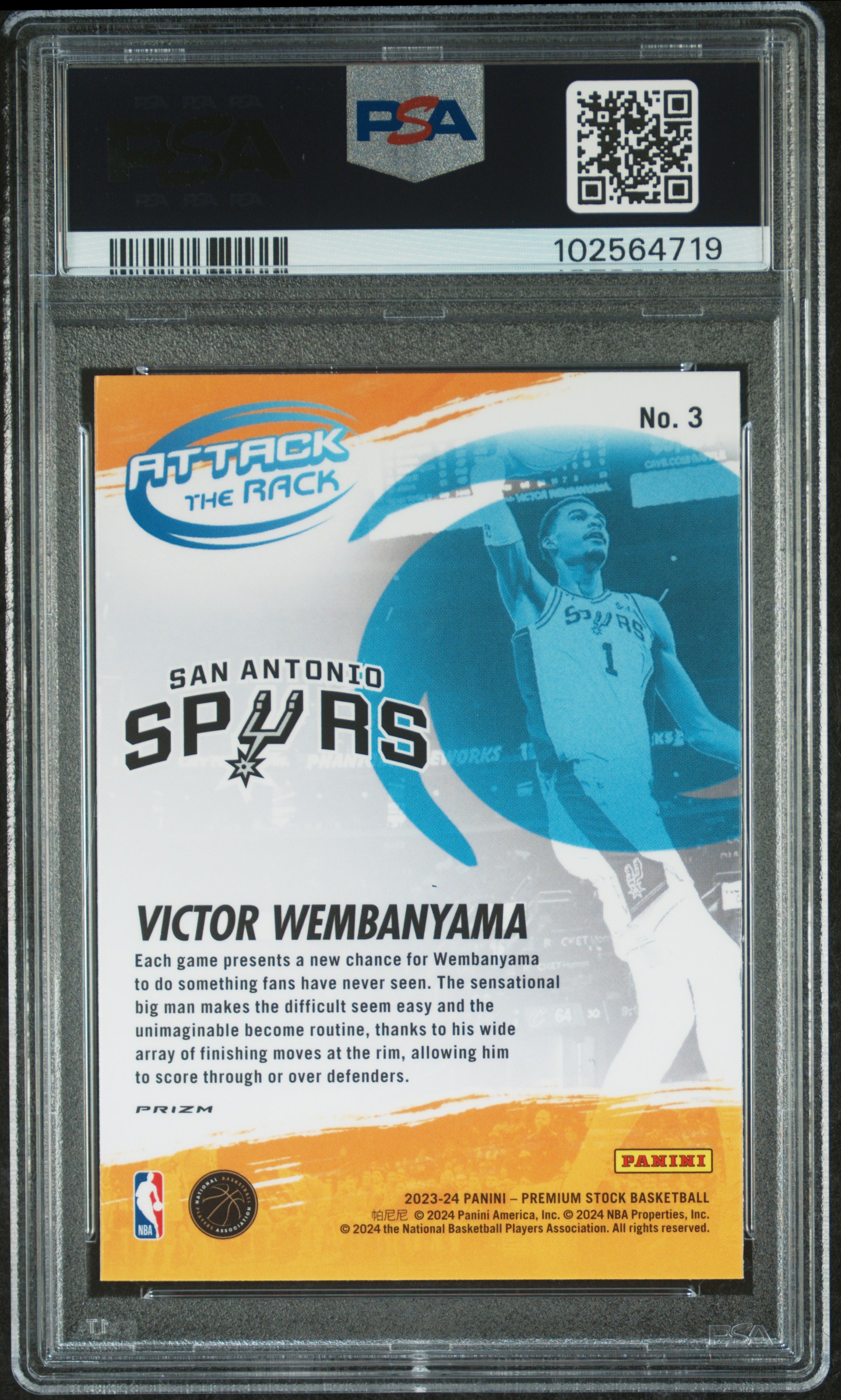 2023 Panini Hoops Premium Stock Attack The Rack Victor Wembanyama #3 (Attack The Rack-Silver Prz) Gem Mt 10 back