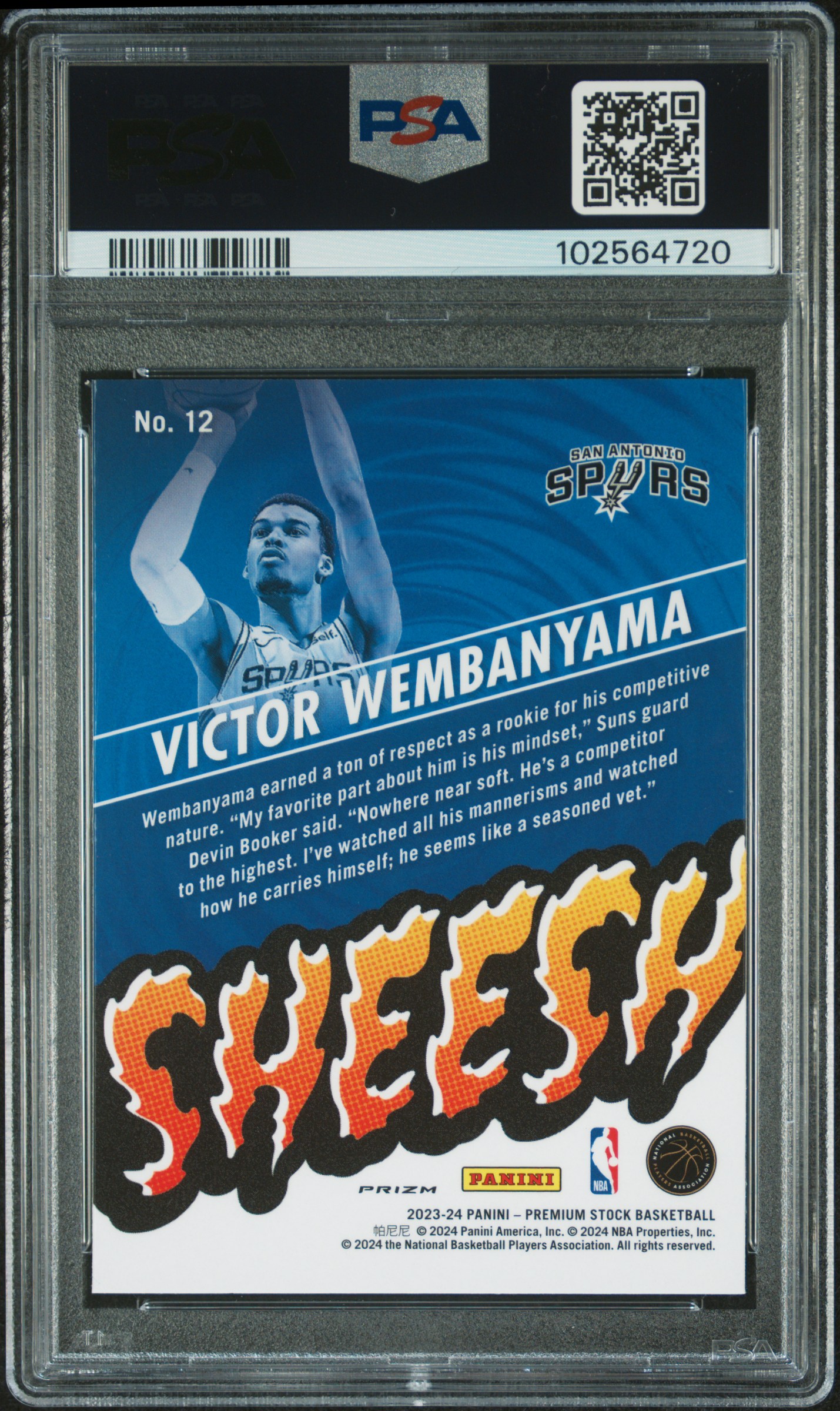 2023 Panini Hoops Premium Stock Sheesh Victor Wembanyama #12 (Sheesh-Silver Prizm) Gem Mt 10 back