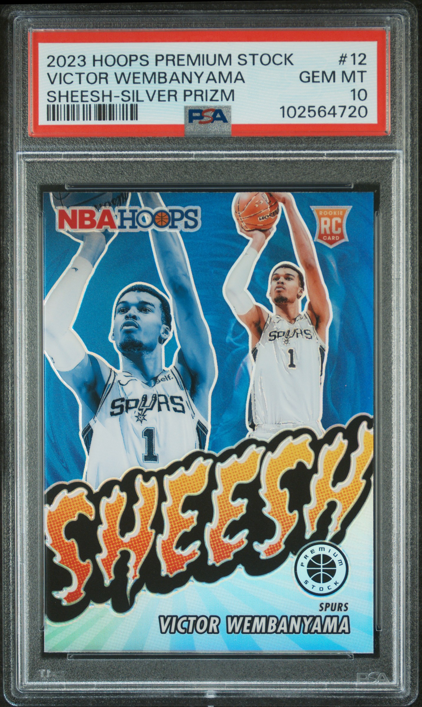 2023 Panini Hoops Premium Stock Sheesh Victor Wembanyama #12 (Sheesh-Silver Prizm) Gem Mt 10 front