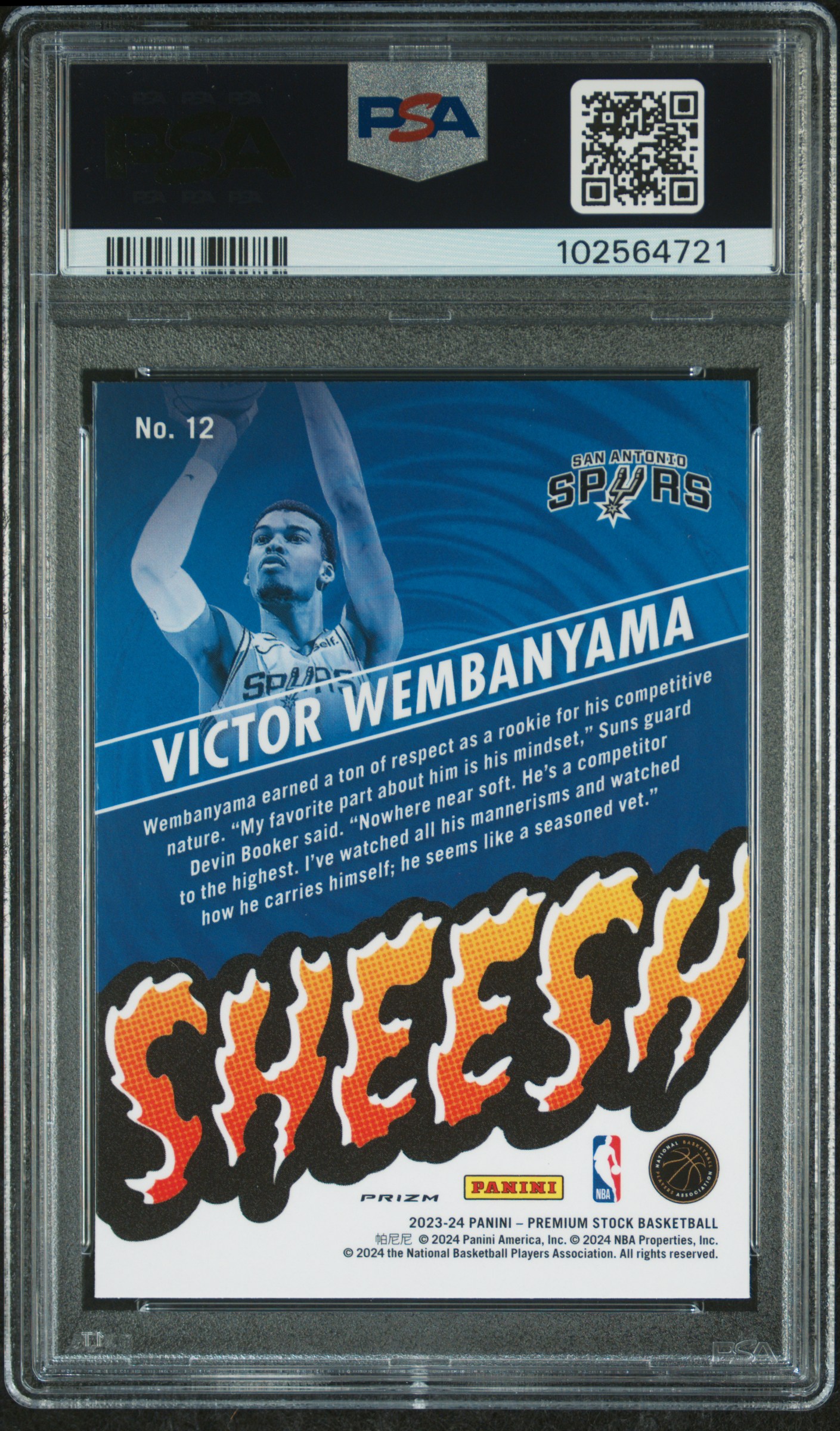 2023 Panini Hoops Premium Stock Sheesh Victor Wembanyama #12 (Sheesh-Silver Prizm) Gem Mt 10 back