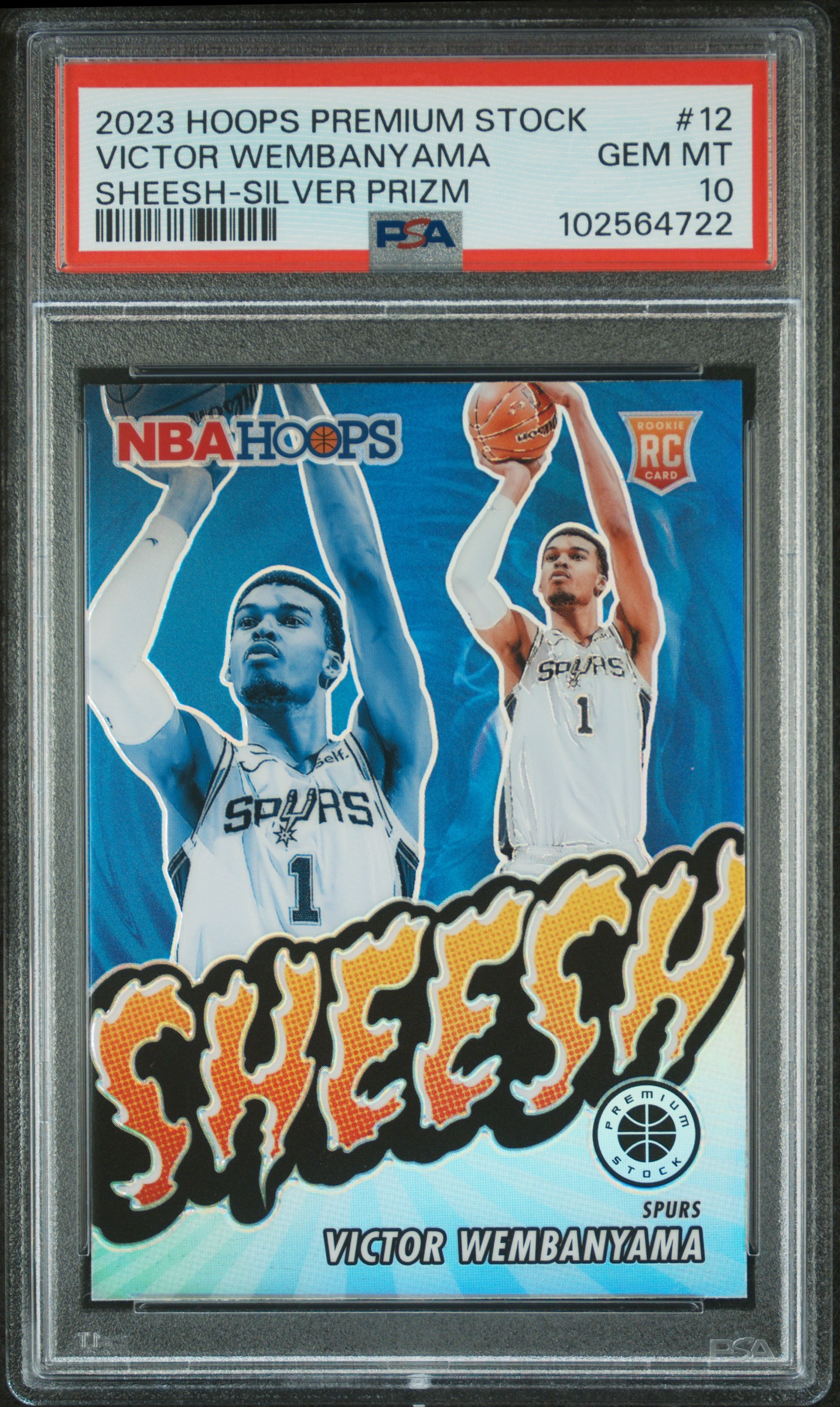 2023 Panini Hoops Premium Stock Sheesh Victor Wembanyama #12 (Sheesh-Silver Prizm) Gem Mt 10 front