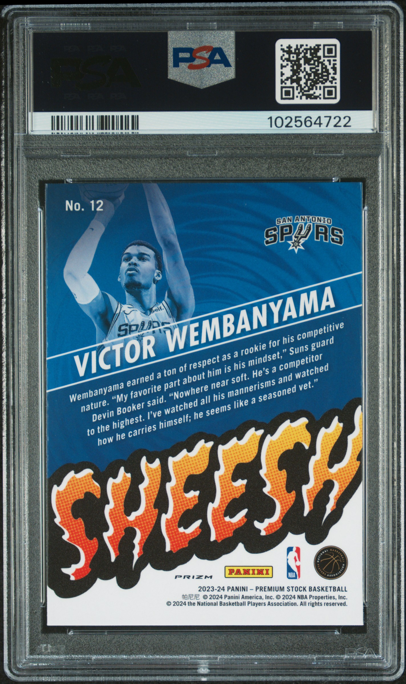 2023 Panini Hoops Premium Stock Sheesh Victor Wembanyama #12 (Sheesh-Silver Prizm) Gem Mt 10 back