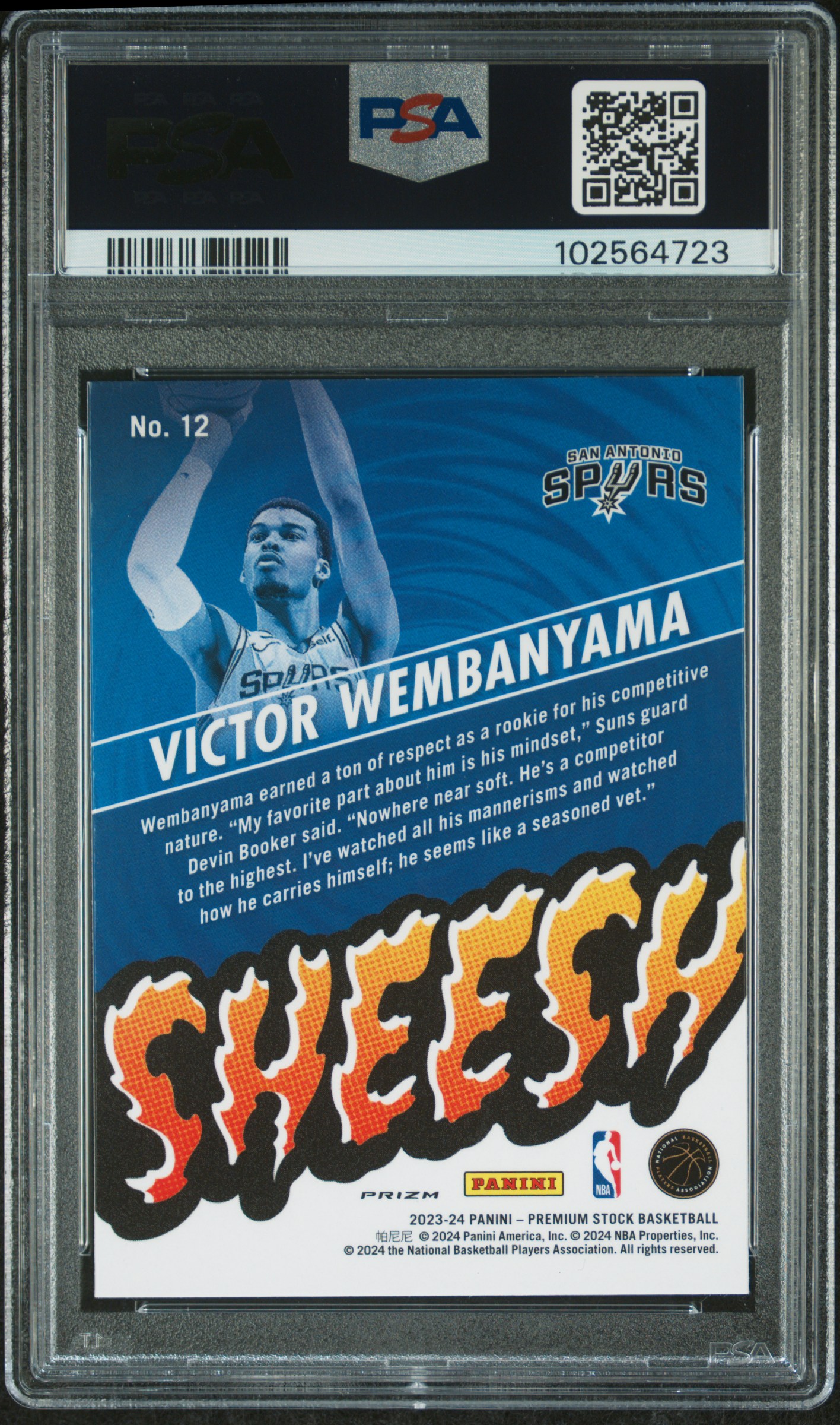 2023 Panini Hoops Premium Stock Sheesh Victor Wembanyama #12 (Sheesh-Silver Prizm) Gem Mt 10 back