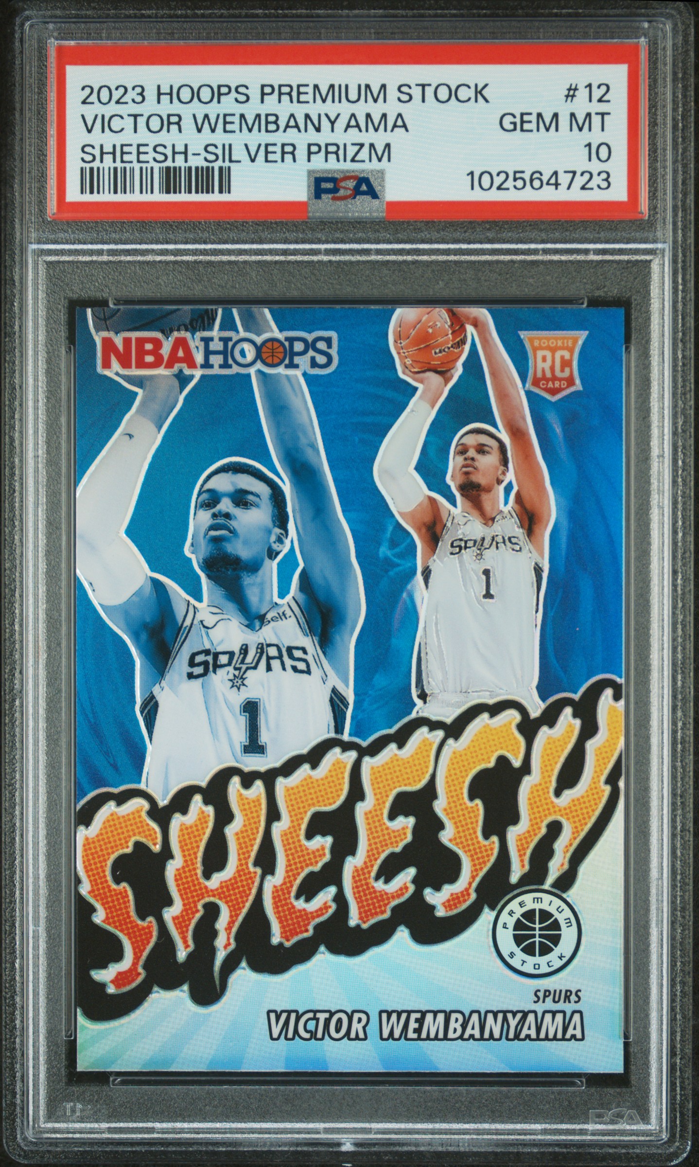 2023 Panini Hoops Premium Stock Sheesh Victor Wembanyama #12 (Sheesh-Silver Prizm) Gem Mt 10 front