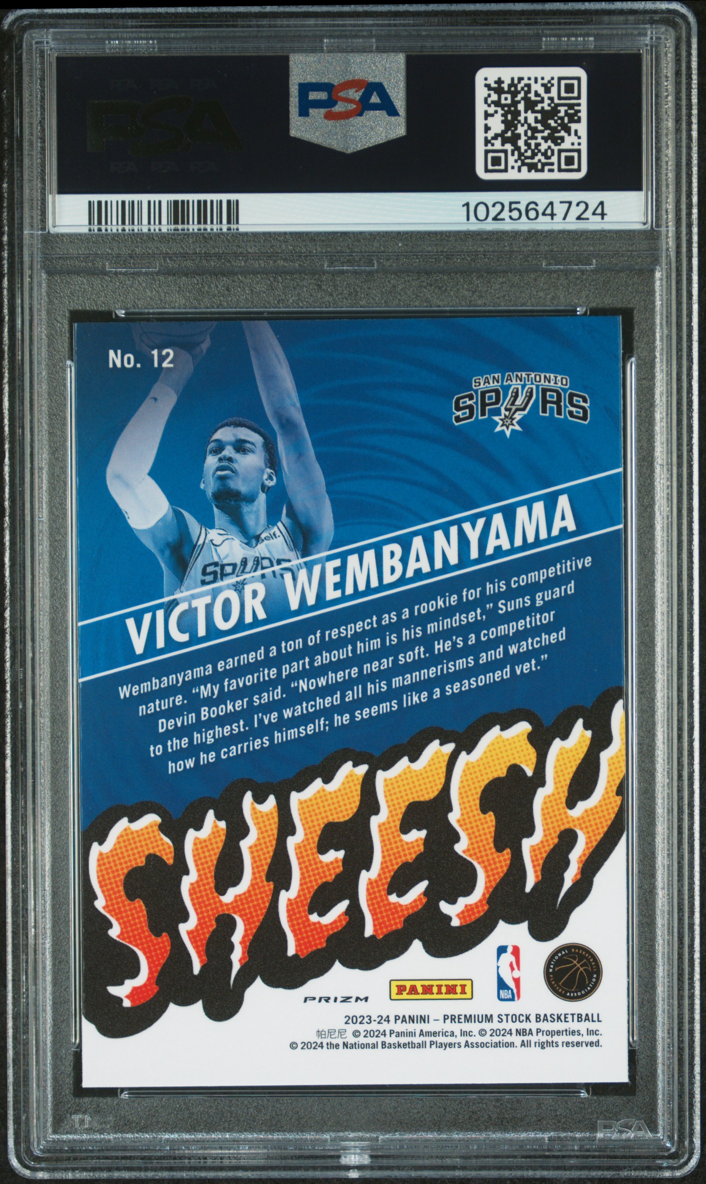 2023 Panini Hoops Premium Stock Sheesh Victor Wembanyama #12 (Sheesh-Silver Prizm) Gem Mt 10 back
