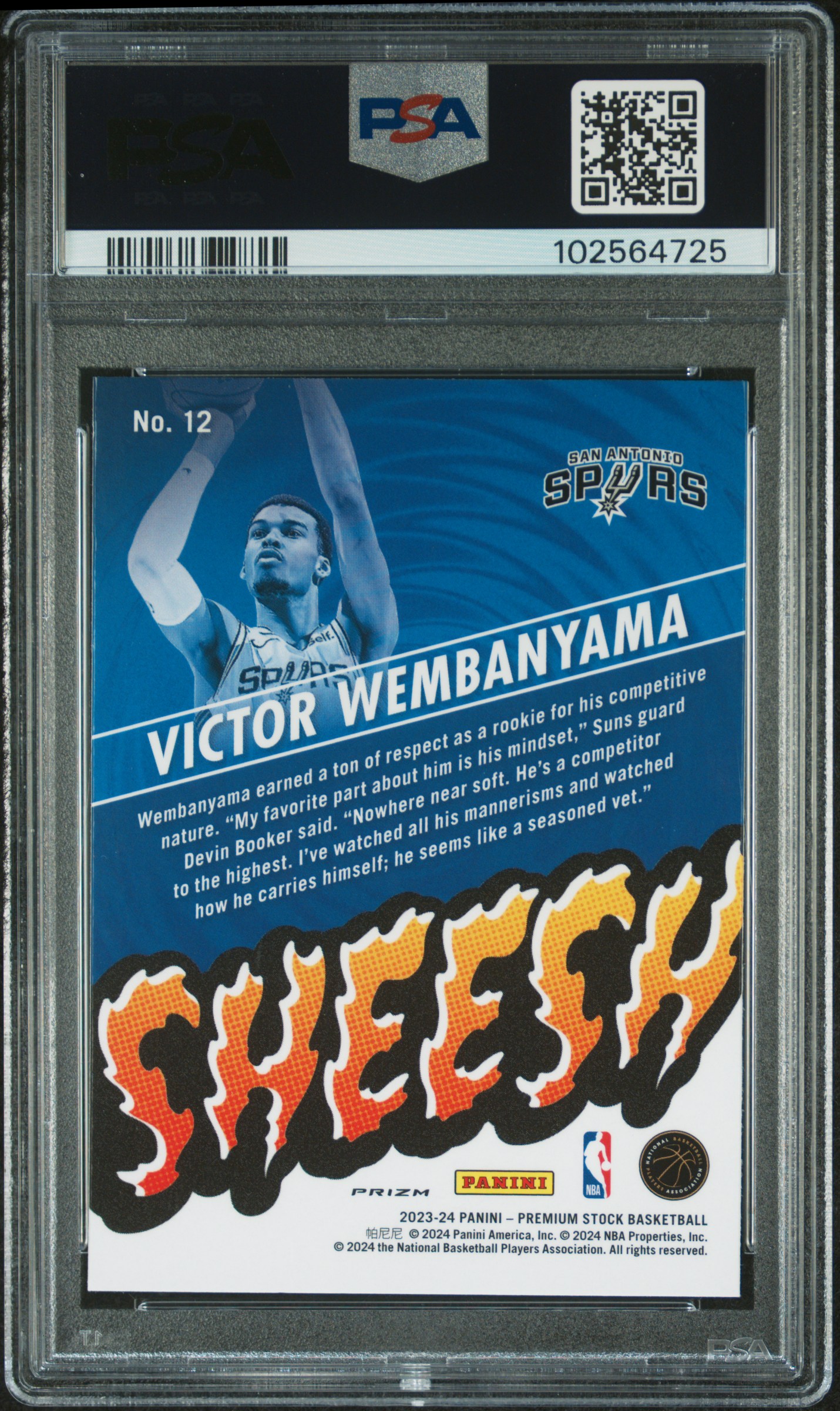 2023 Panini Hoops Premium Stock Sheesh Victor Wembanyama #12 (Sheesh-Silver Prizm) Gem Mt 10 back
