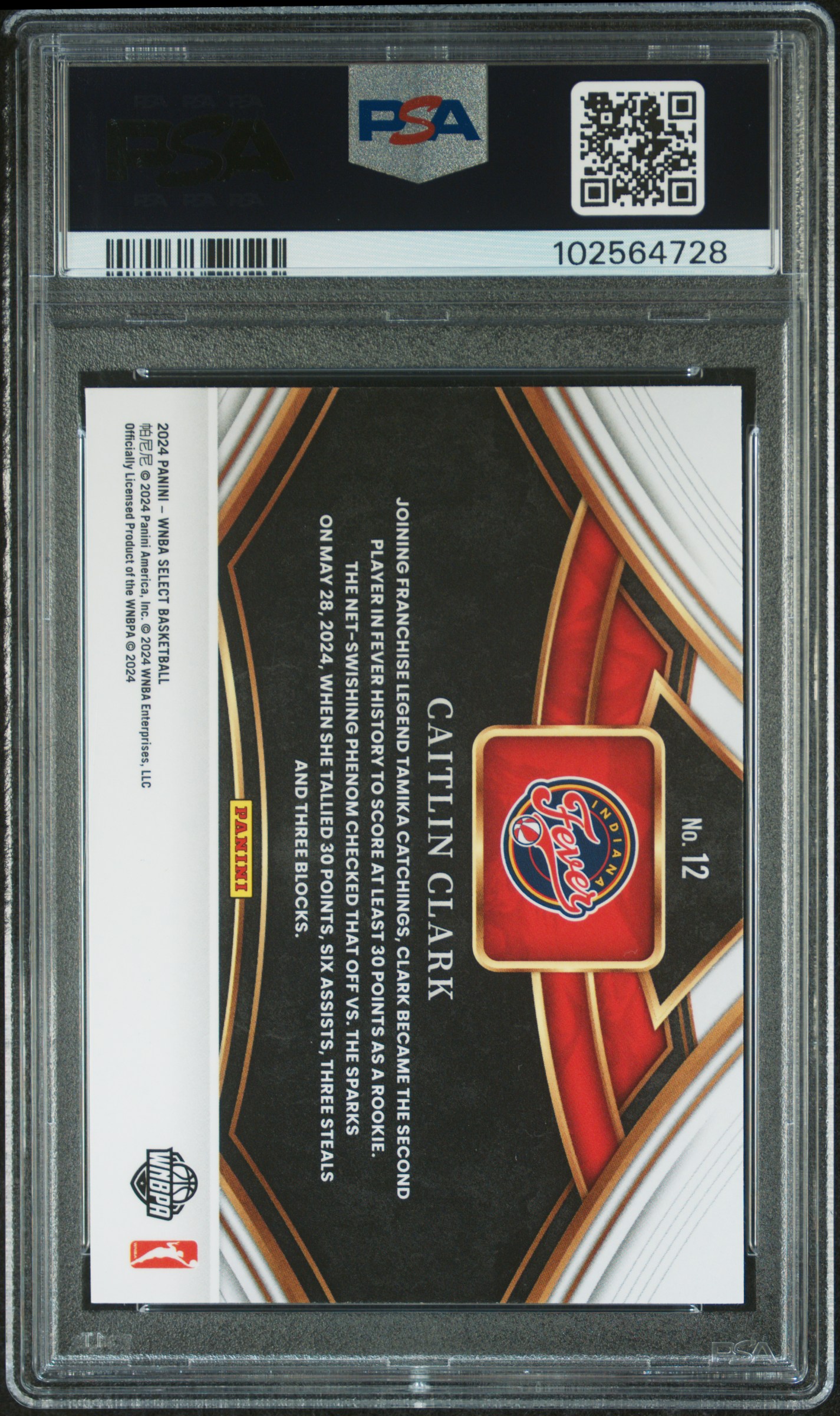 2024 Panini Select Wnba Snapshots Caitlin Clark #12 Mint 9 back