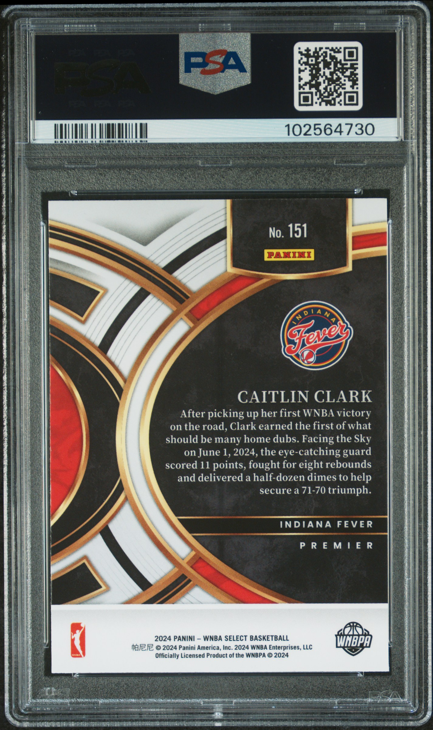 2024 Panini Select Wnba Caitlin Clark #151 Gem Mt 10 back