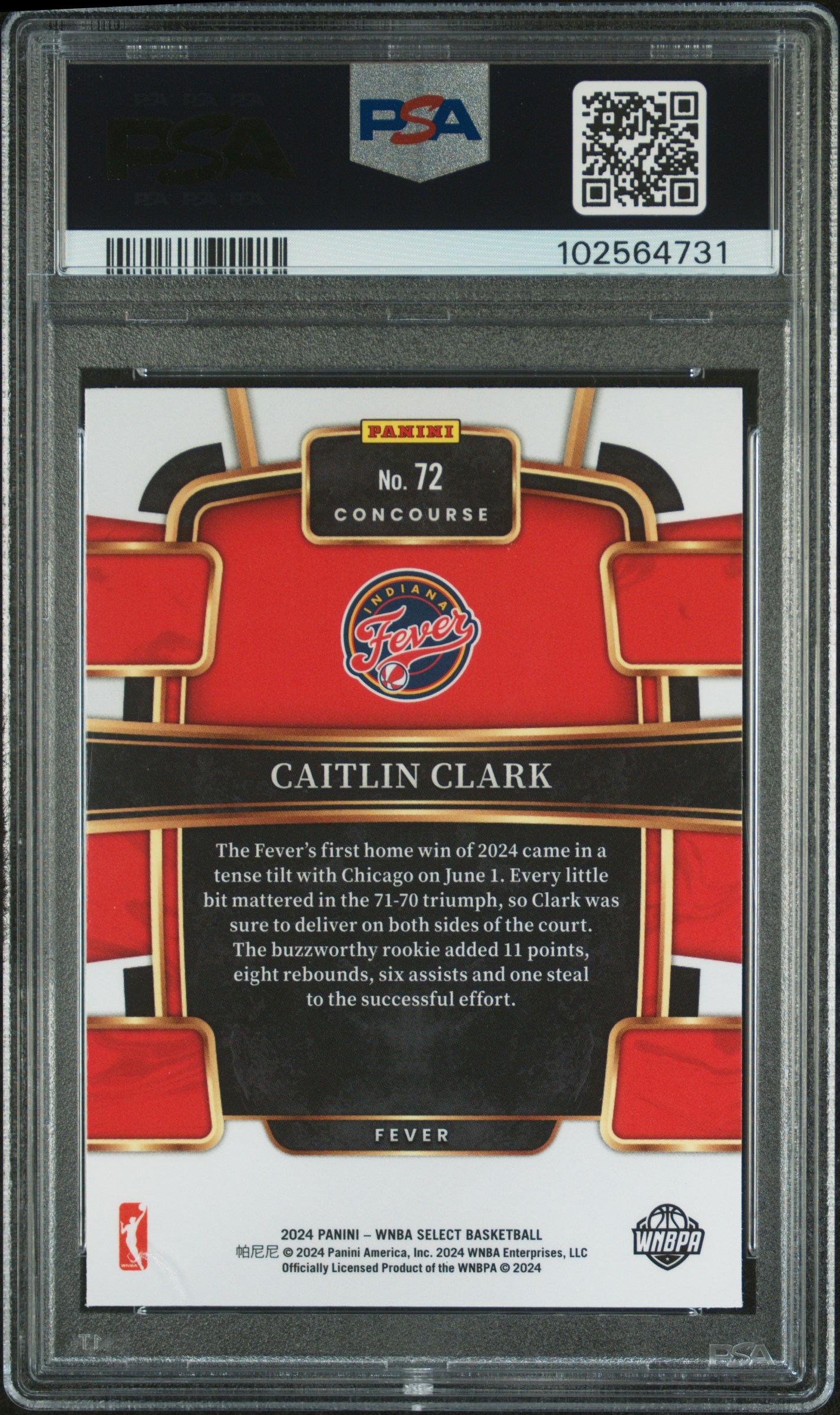 2024 Panini Select Wnba Caitlin Clark #72 Mint 9 back