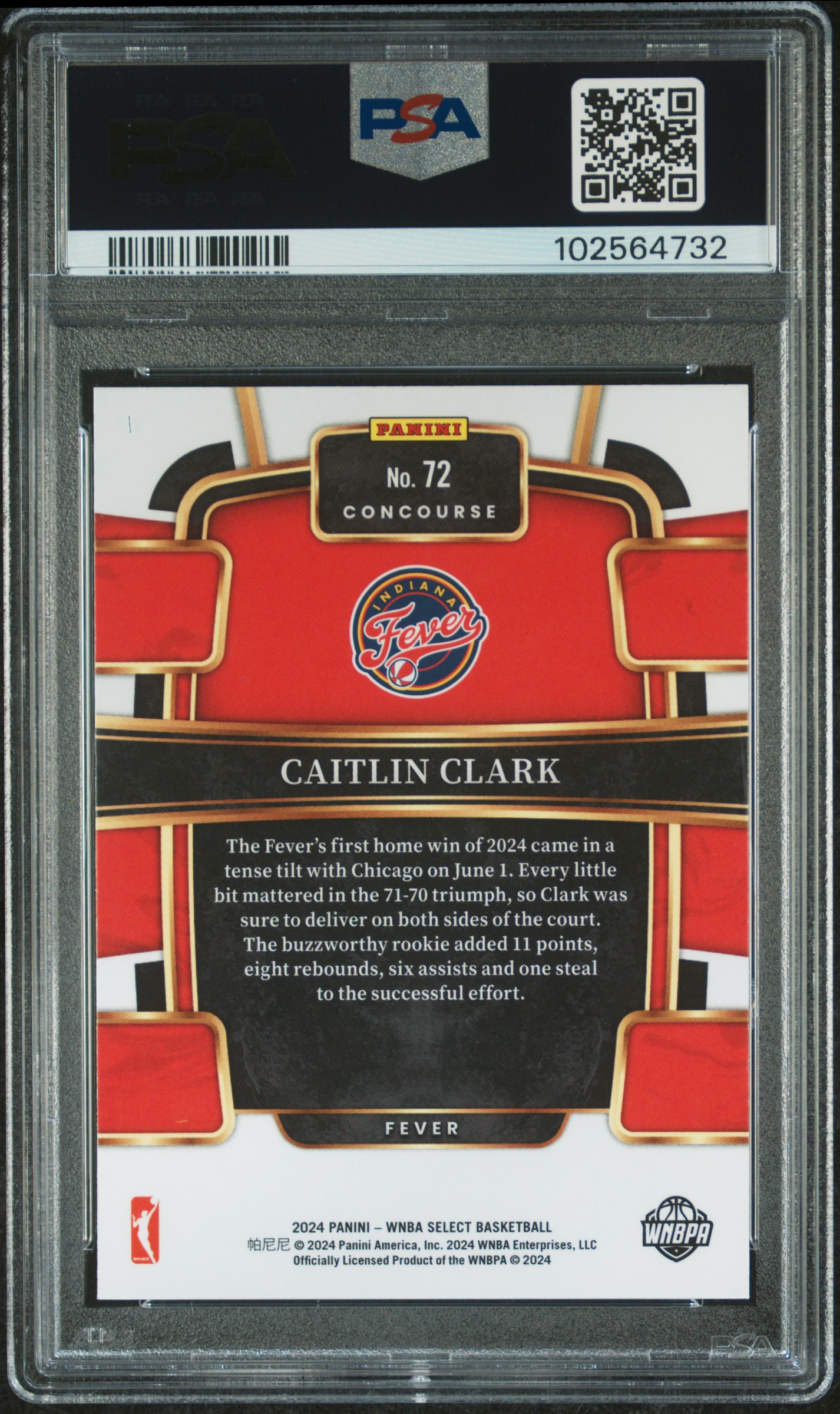 2024 Panini Select Wnba Caitlin Clark #72 Gem Mt 10 back