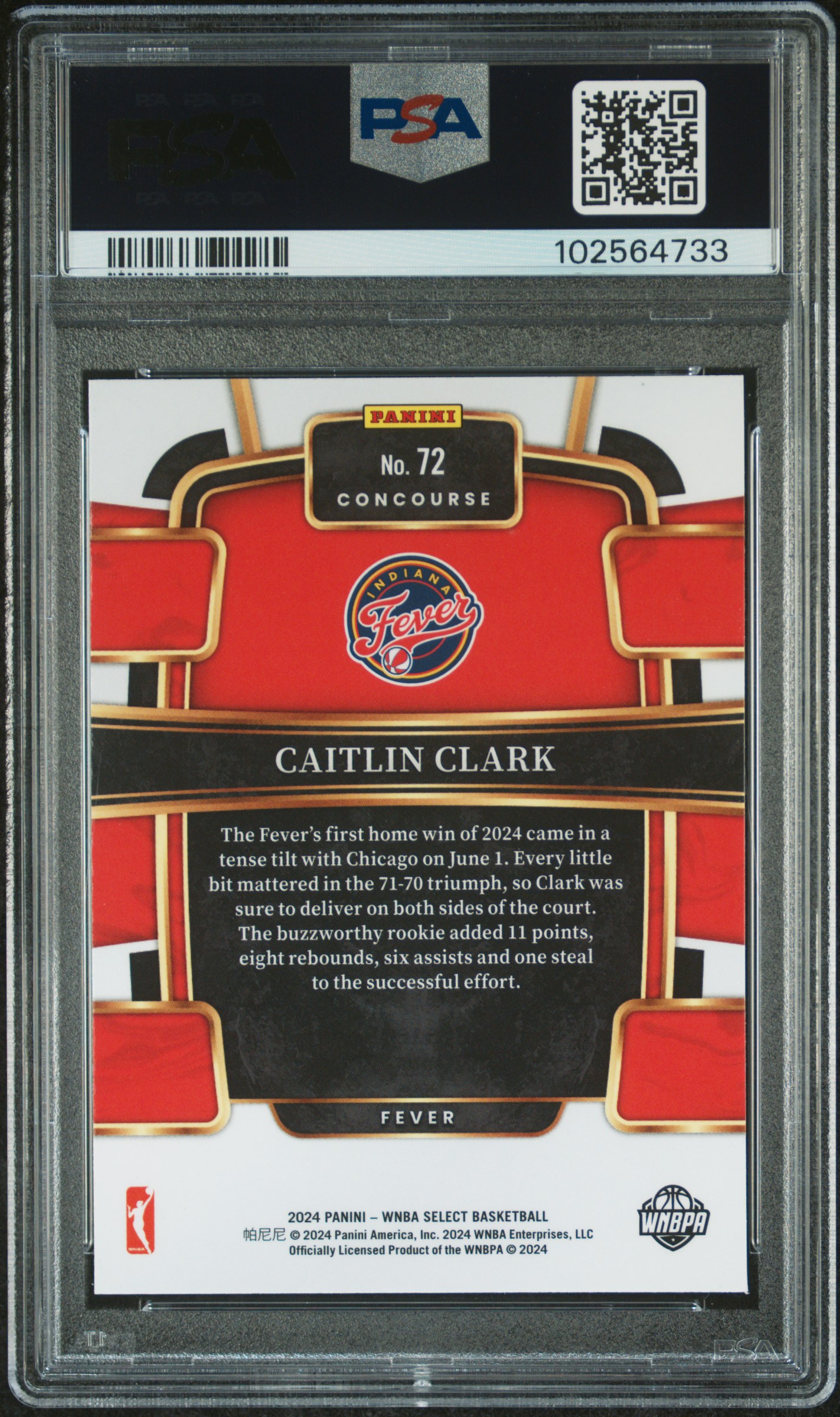 2024 Panini Select Wnba Caitlin Clark #72 Mint 9 back