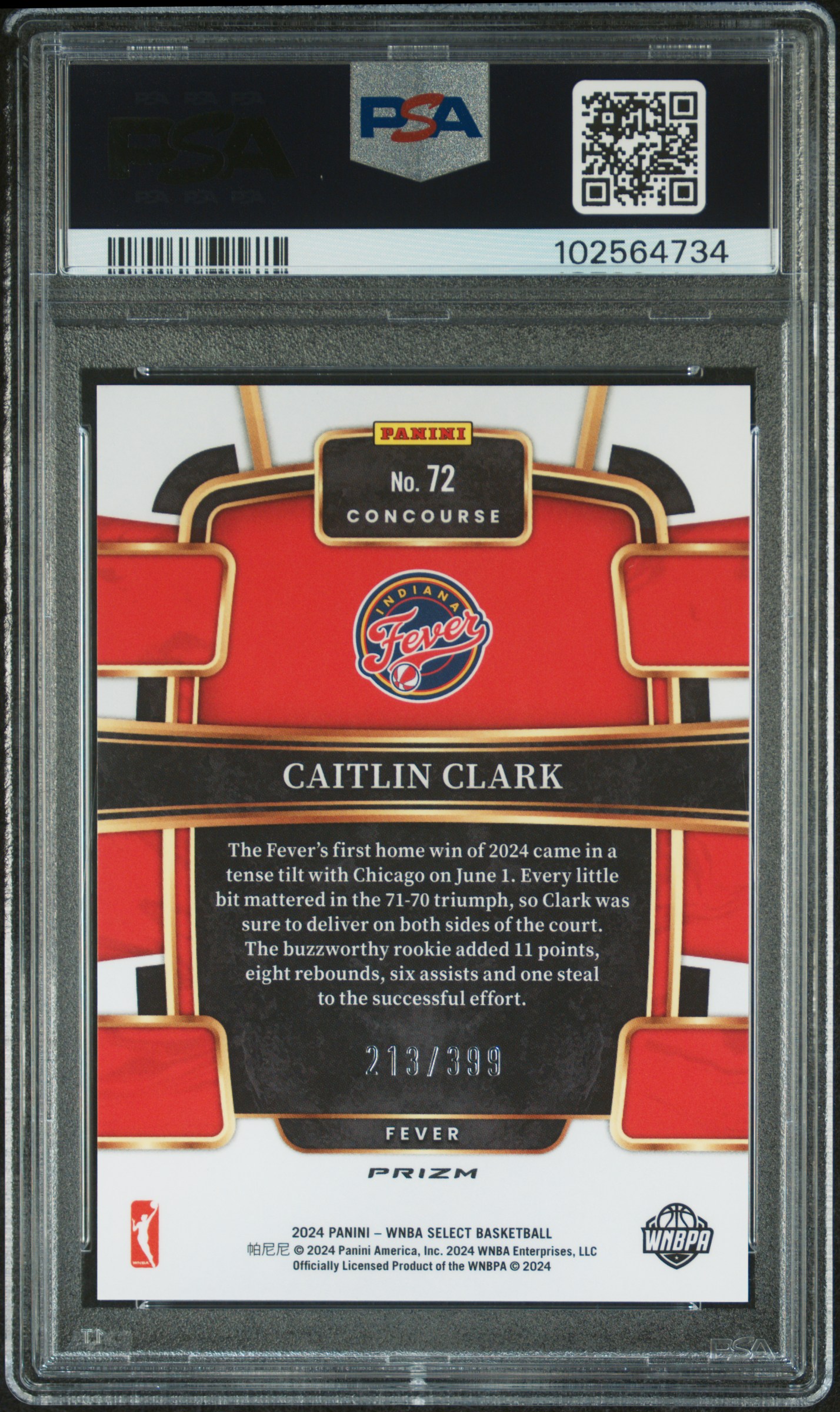 2024 Panini Select Wnba Caitlin Clark #72 (Red & Blue Prizm) Gem Mt 10 back