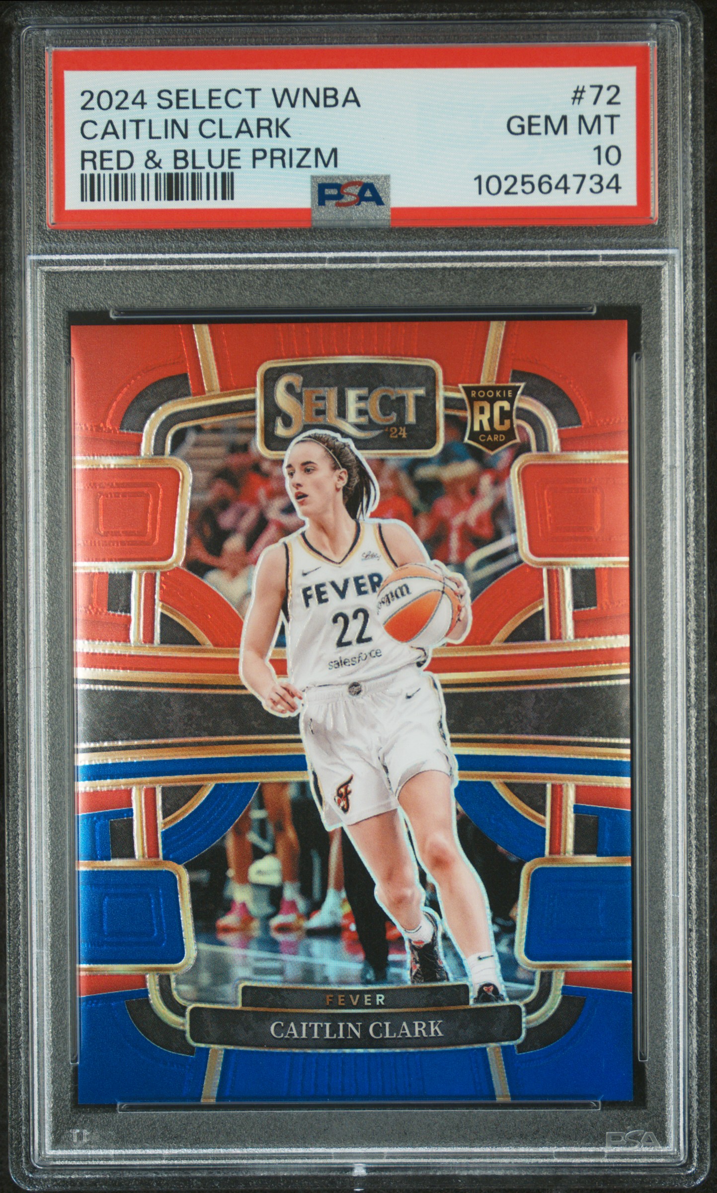 2024 Panini Select Wnba Caitlin Clark #72 (Red & Blue Prizm) Gem Mt 10 front