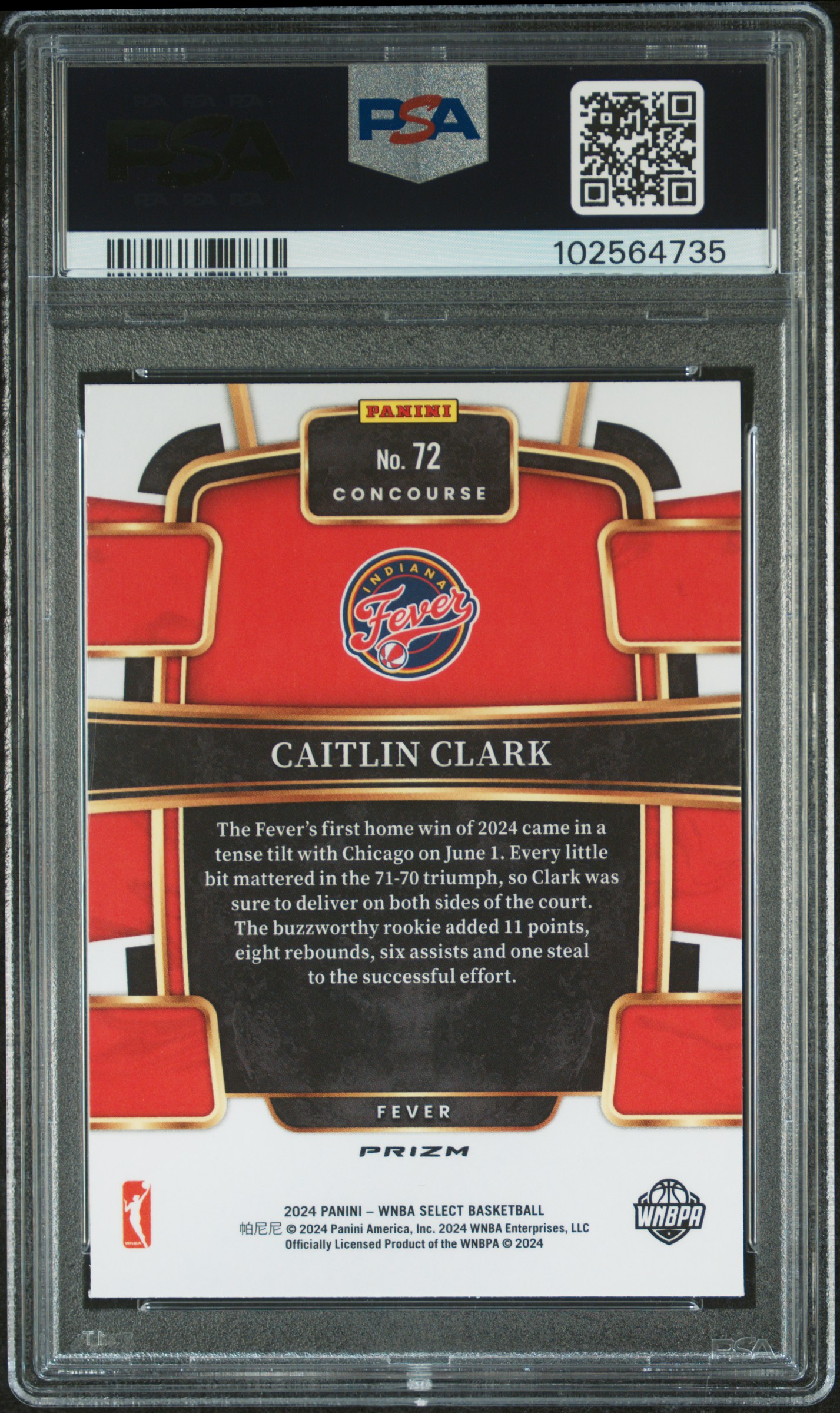 2024 Panini Select Wnba Caitlin Clark #72 (Silver Prizm) Mint 9 back