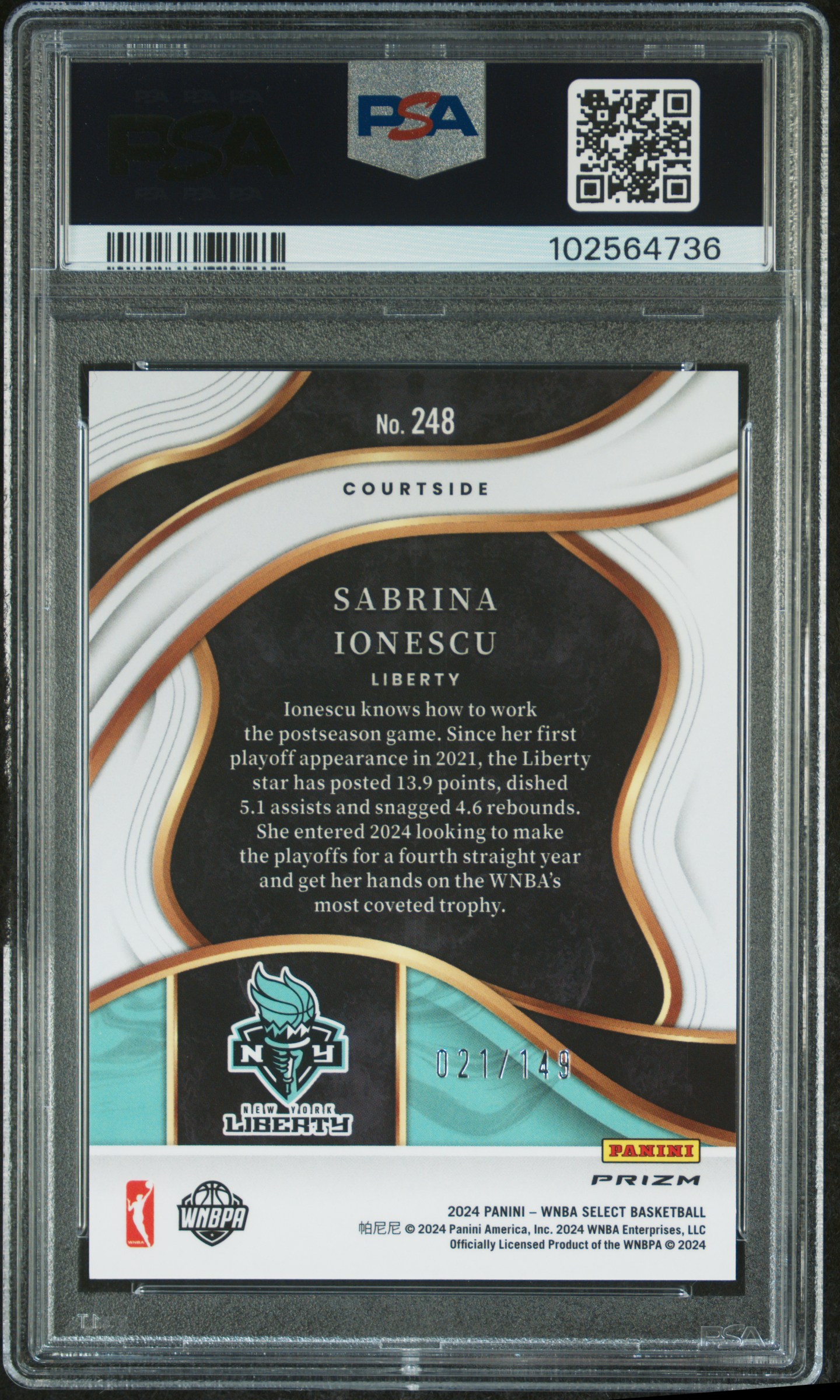 2024 Panini Select Wnba Sabrina Ionescu #248 (Purple Ice) Nm-Mt 8 back